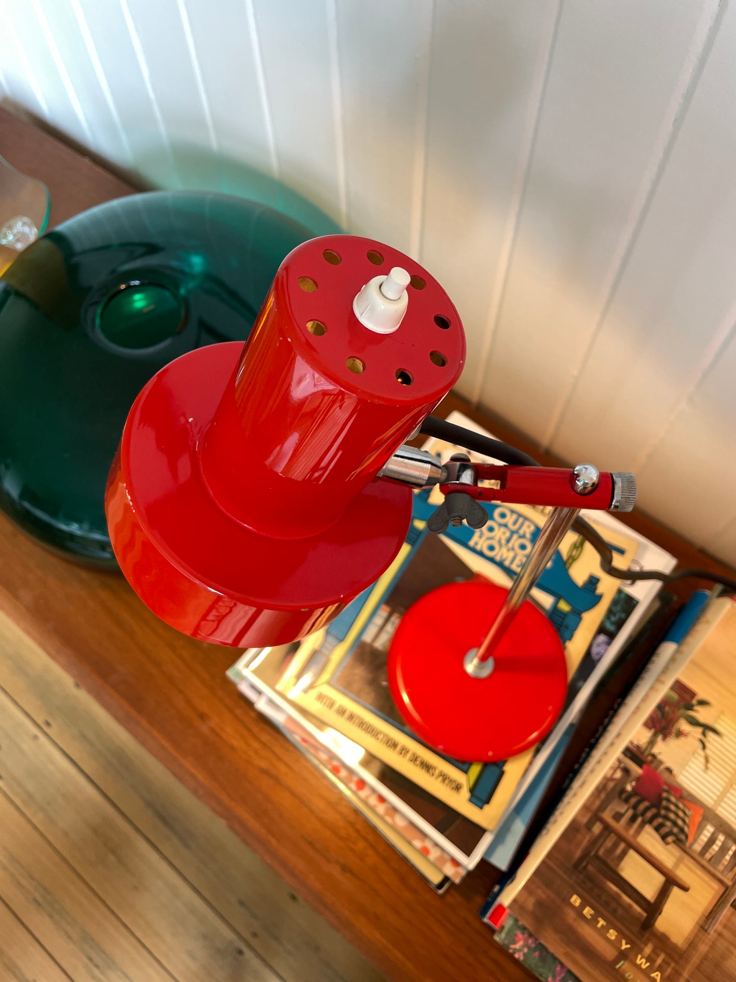 Mid Century red enamel desk lamp