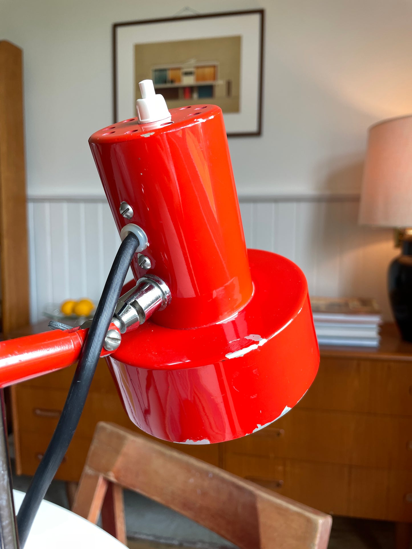 Mid Century red enamel desk lamp