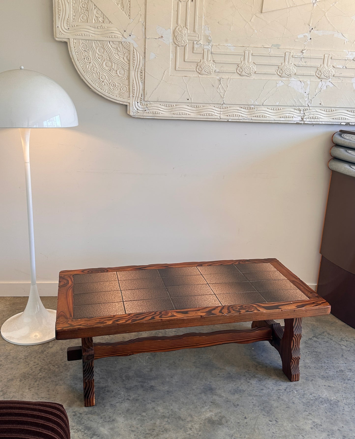 Vintage Retro Tile & Cedar Coffee Table - Spanish Revival