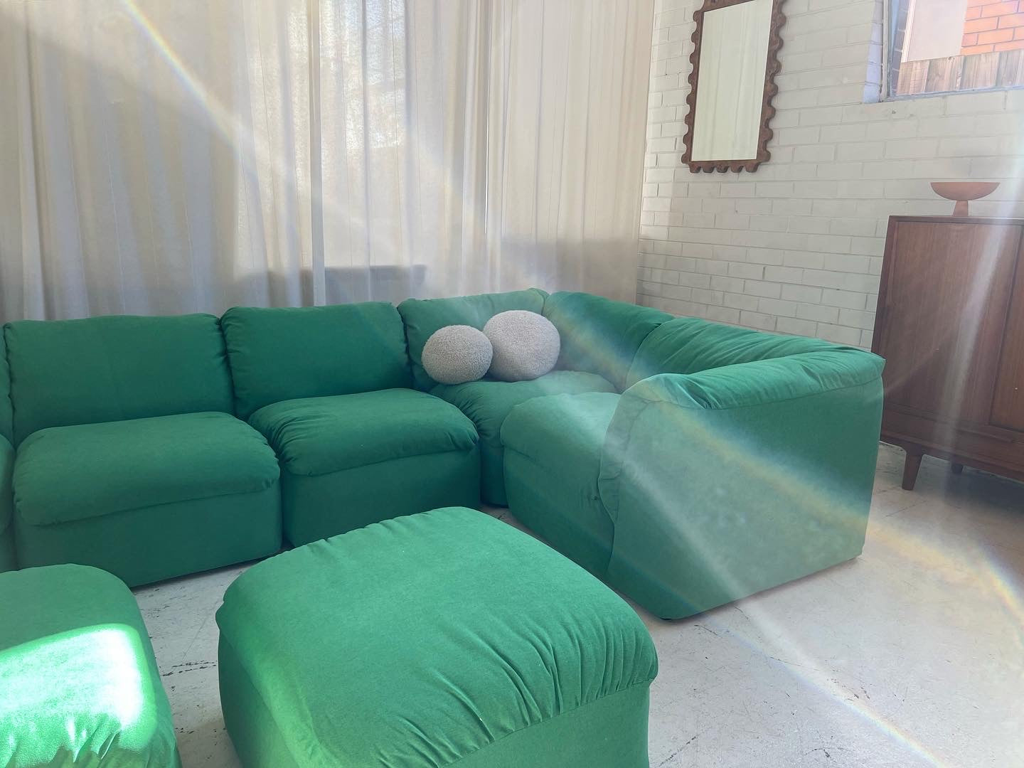 Bespoke Pillowy Green Modular Sofa