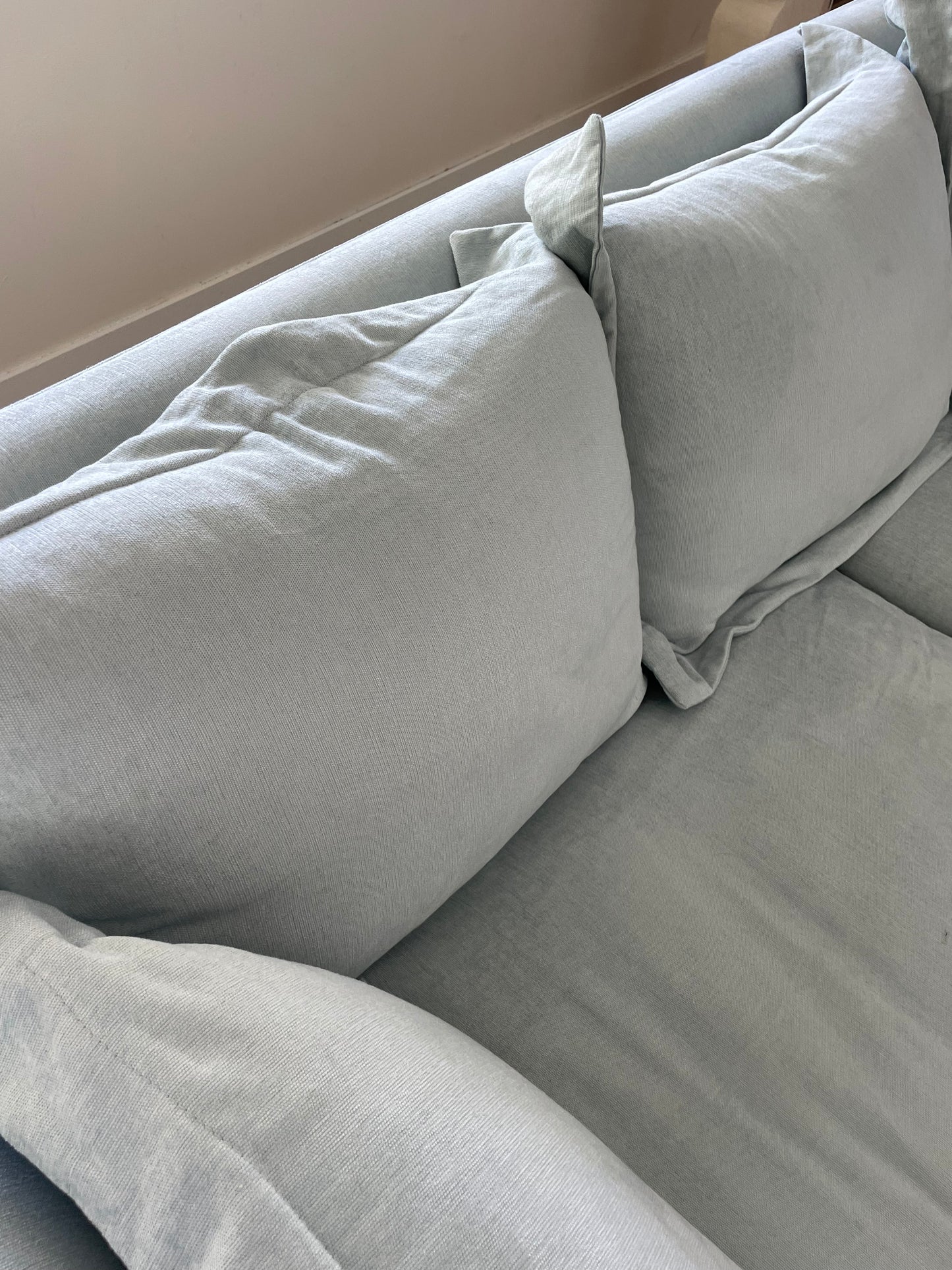 Blue Linen Ruffle Sofa