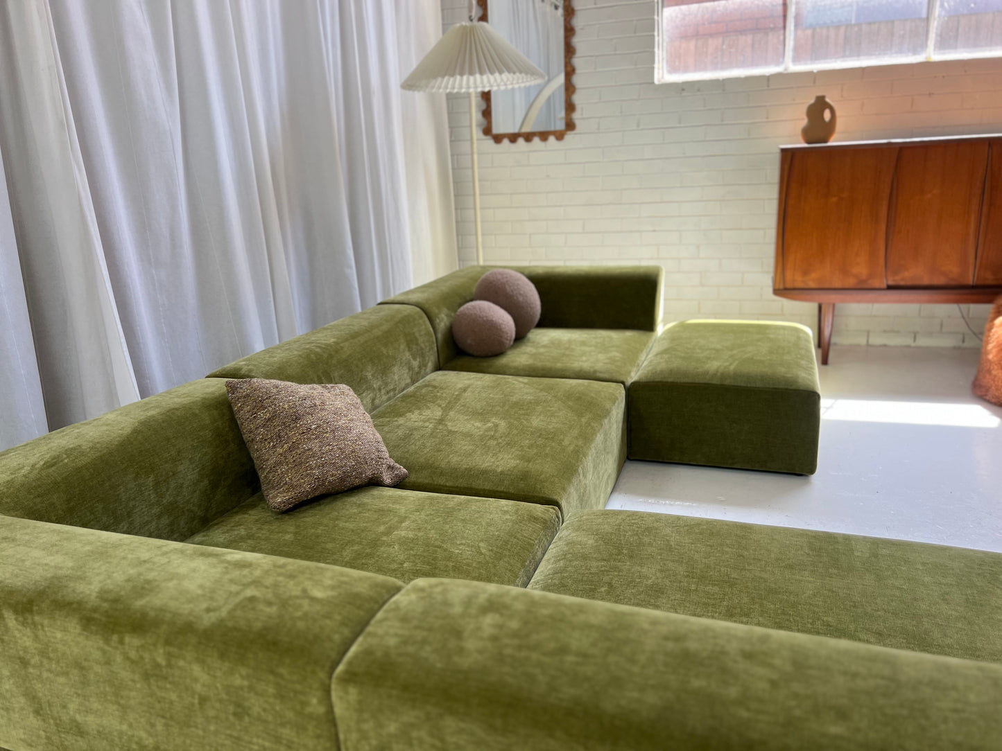 Bespoke Large Olive Velvet Modular Sofa Set