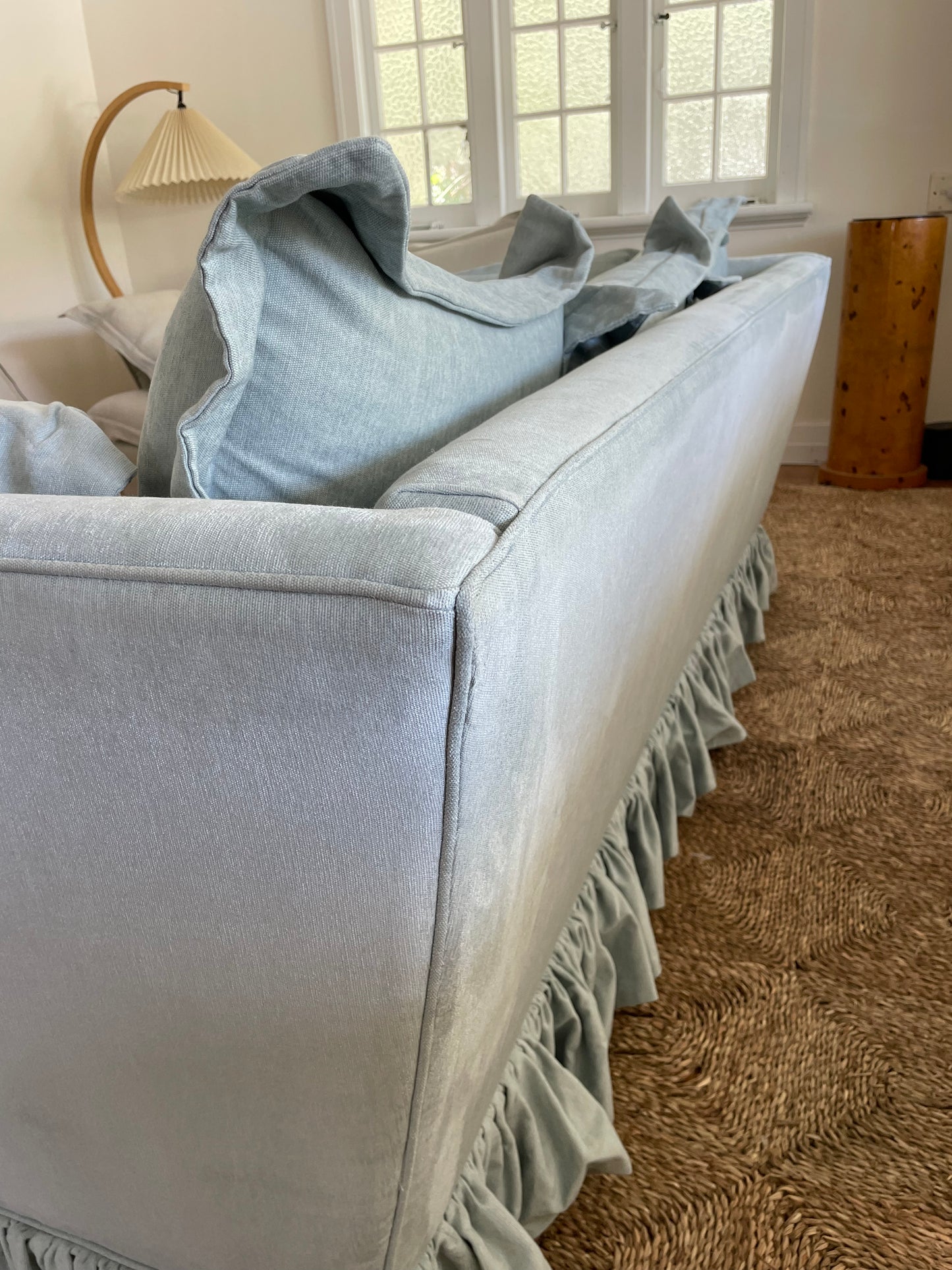 Blue Linen Ruffle Sofa