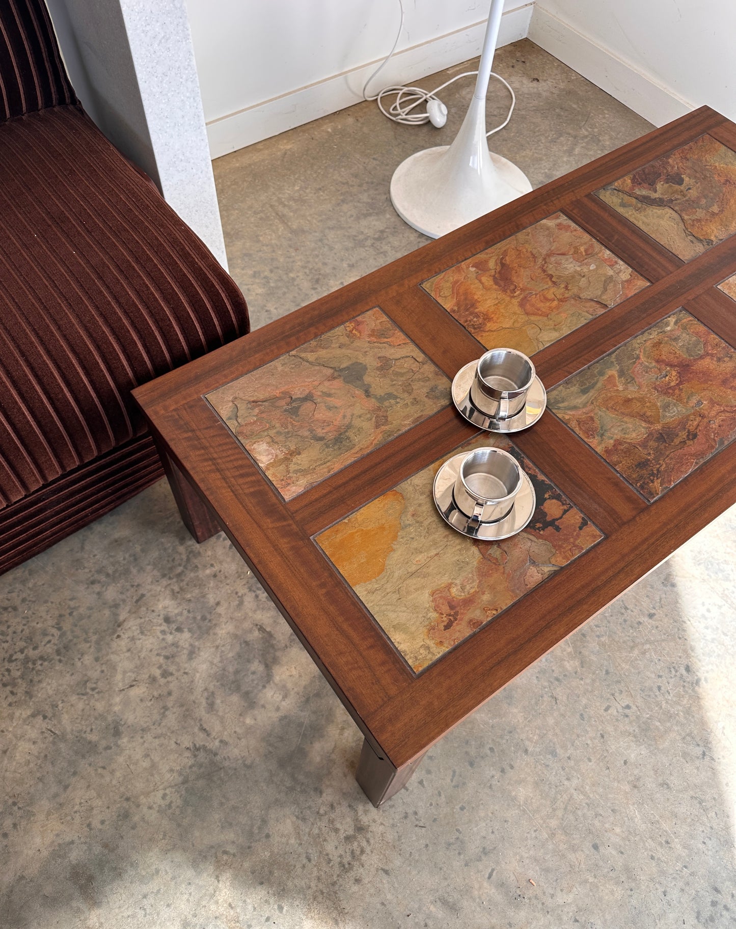 Vintage Mid-Century Rainbow Slate & Timber Coffee Table