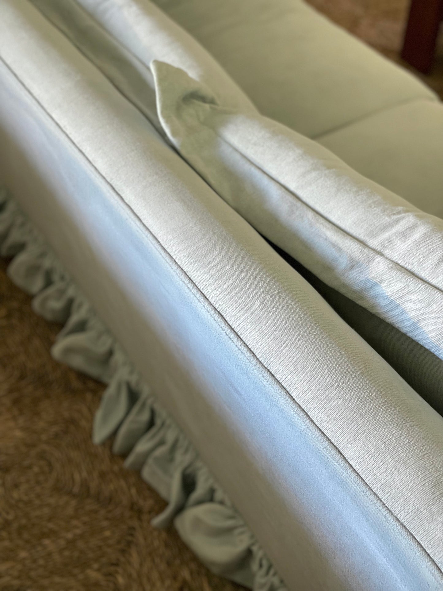 Blue Linen Ruffle Sofa
