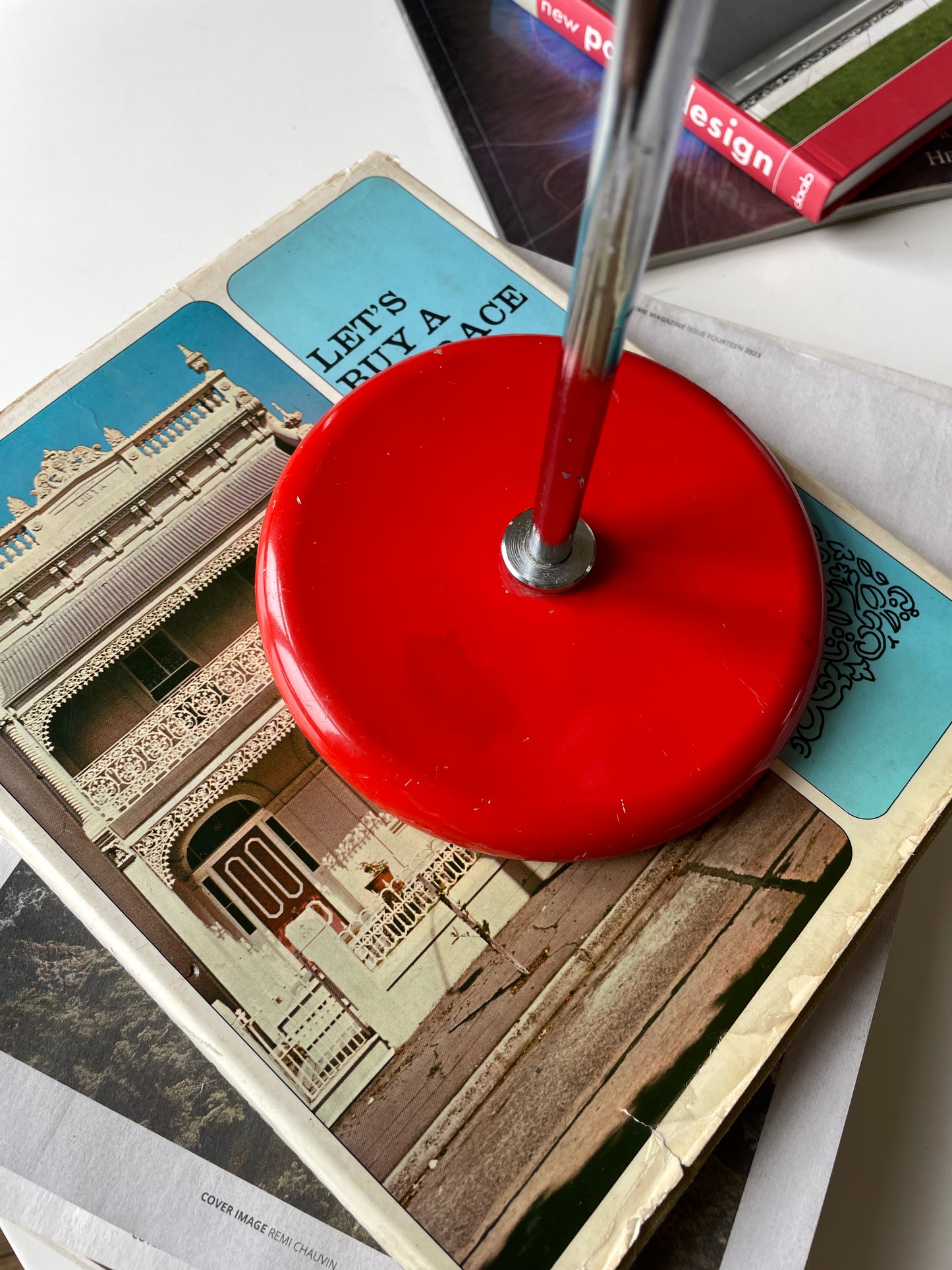 Mid Century red enamel desk lamp