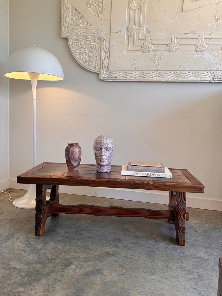 Vintage Retro Tile & Cedar Coffee Table - Spanish Revival