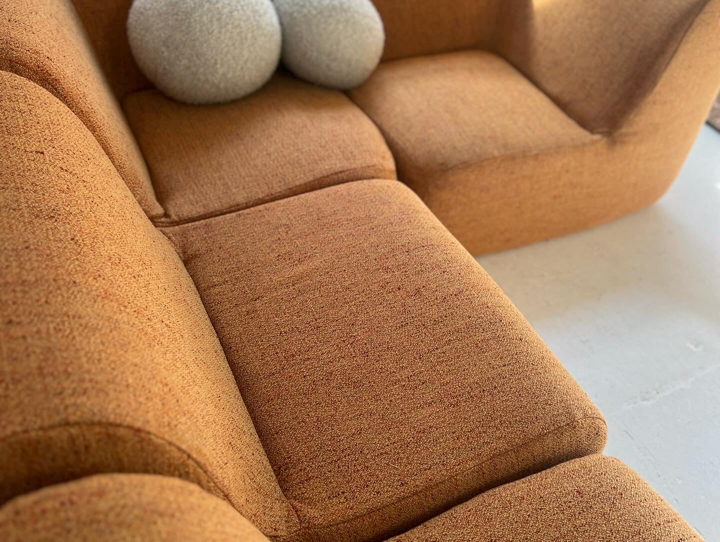 Bespoke Vintage Boucle Curved Modular Sofa