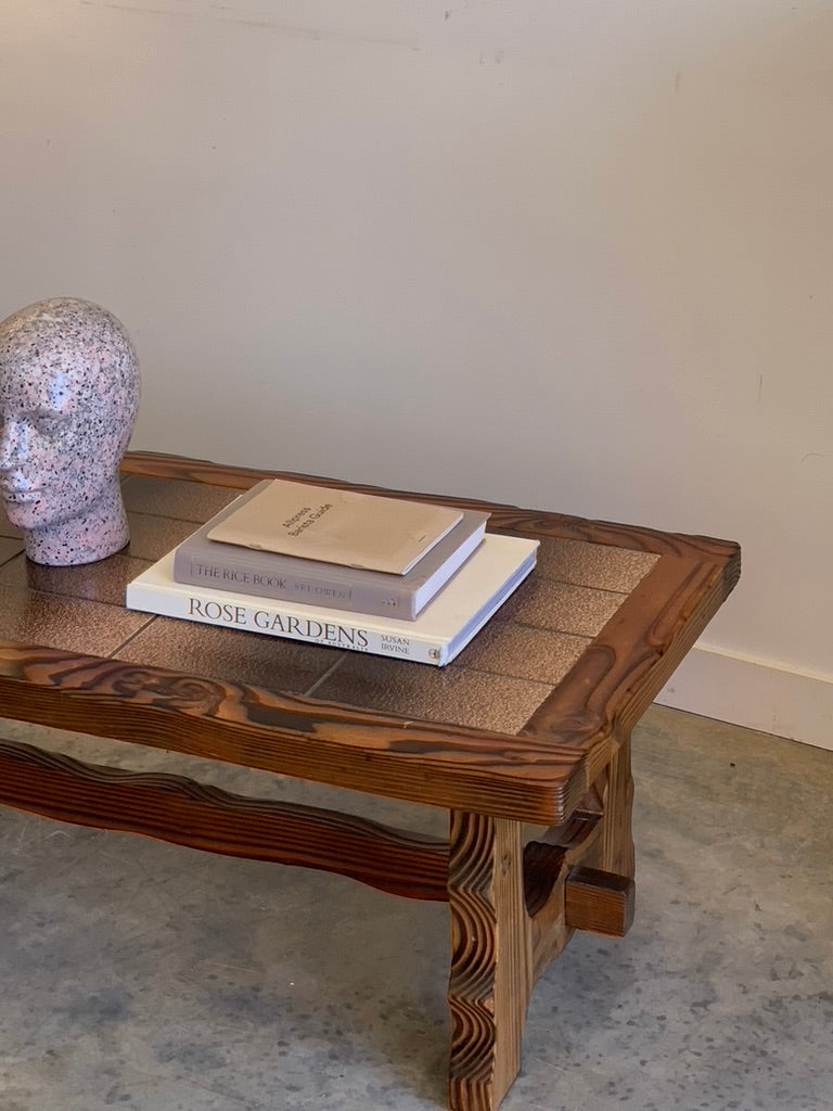 Vintage Retro Tile & Cedar Coffee Table - Spanish Revival