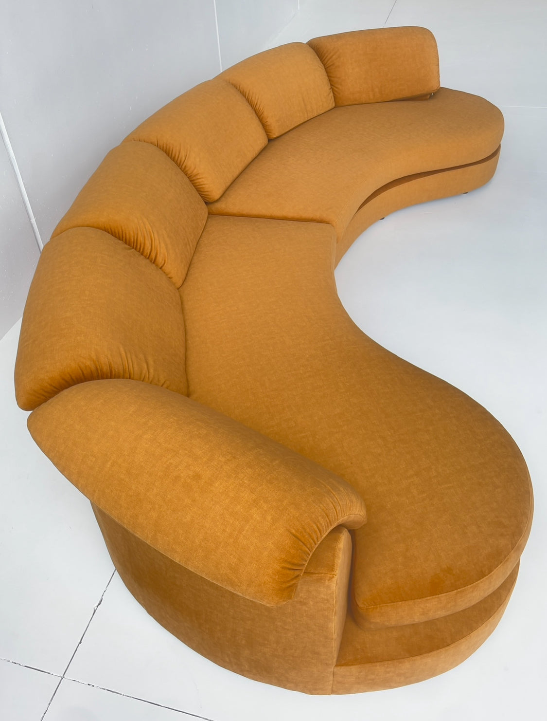 Curved Caramel Velvet Sofa