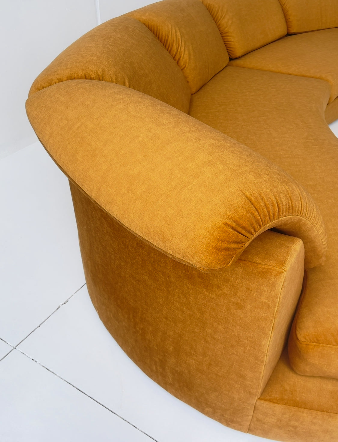 Curved Caramel Velvet Sofa
