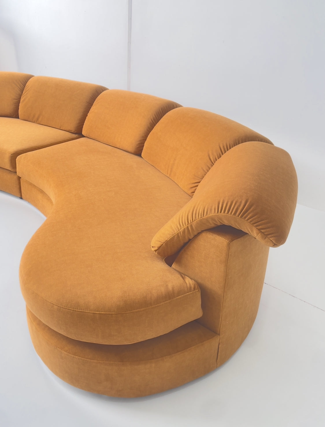 Curved Caramel Velvet Sofa