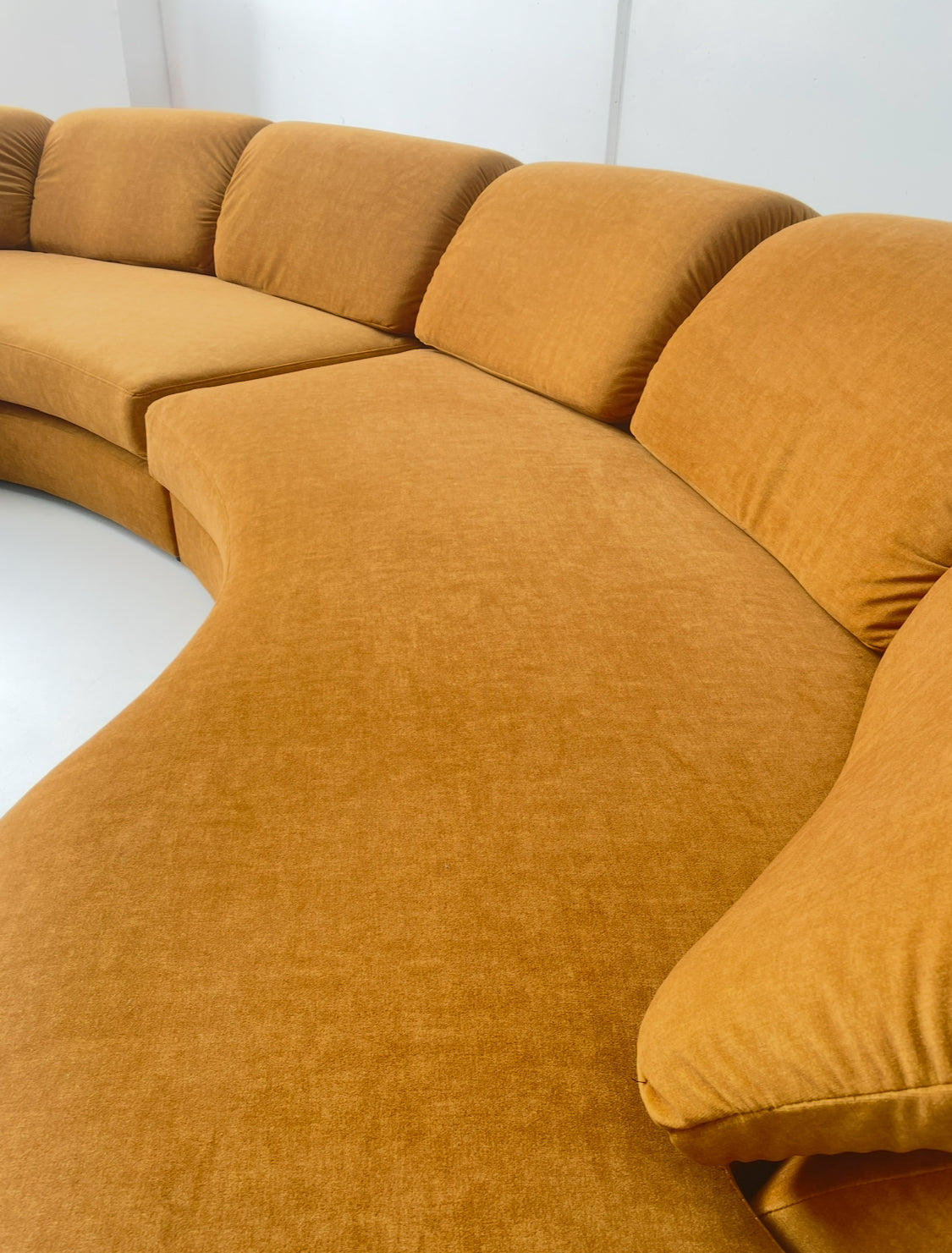 Curved Caramel Velvet Sofa