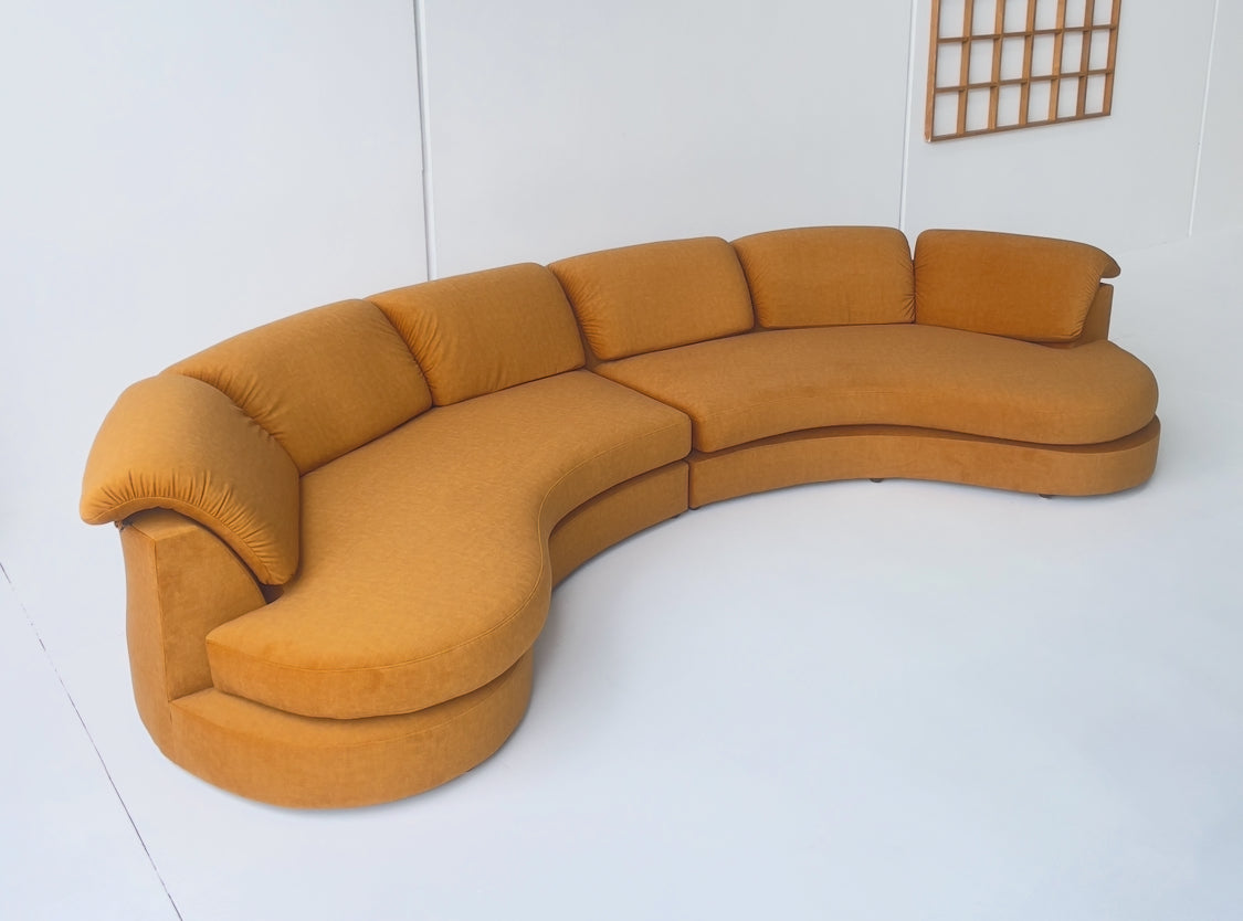 Curved Caramel Velvet Sofa