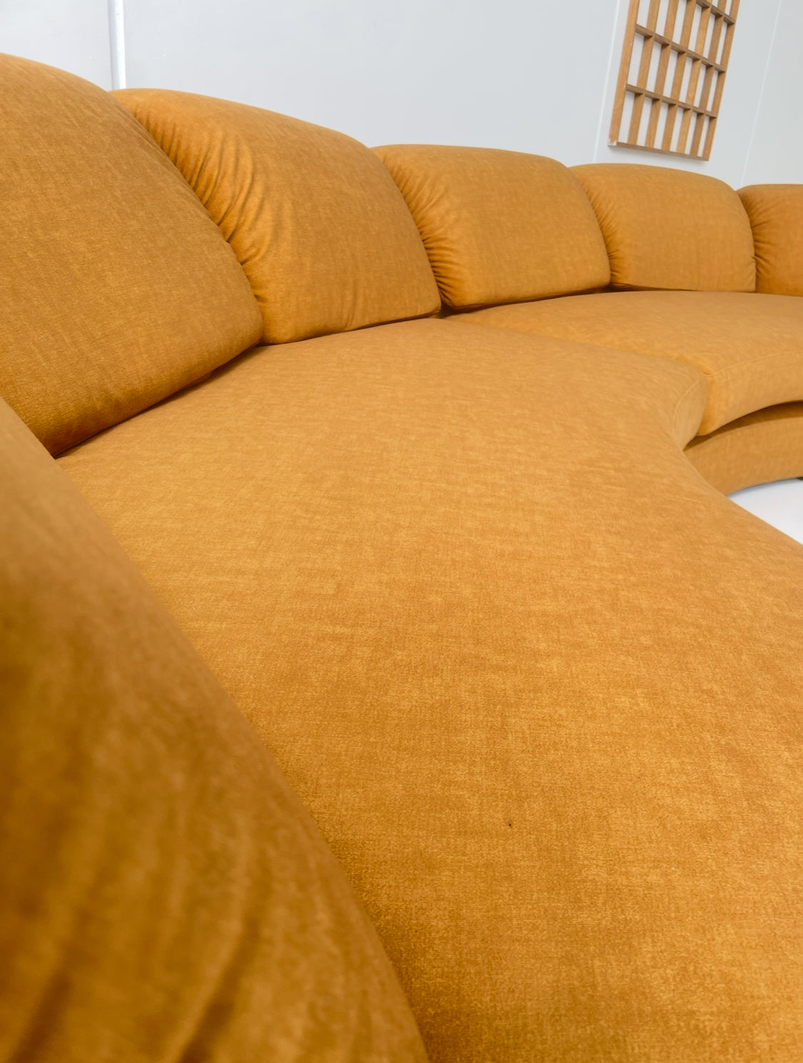 Curved Caramel Velvet Sofa