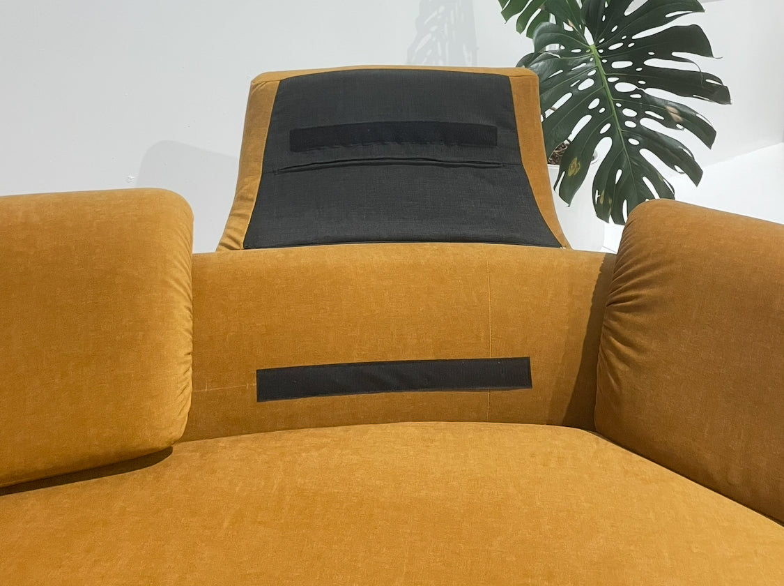Curved Caramel Velvet Sofa