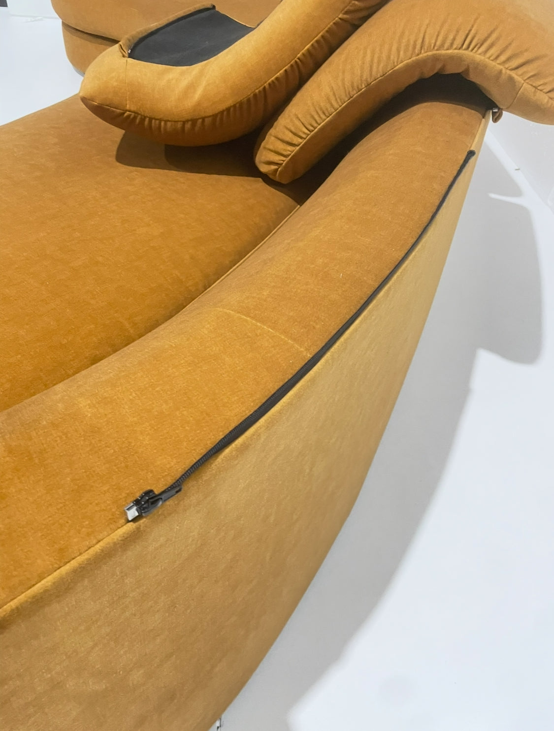 Curved Caramel Velvet Sofa