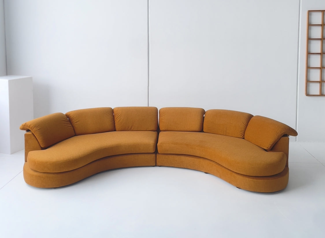 Curved Caramel Velvet Sofa