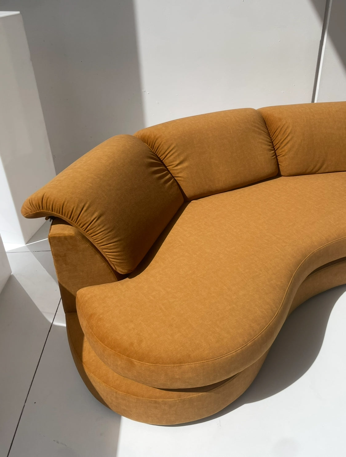 Curved Caramel Velvet Sofa
