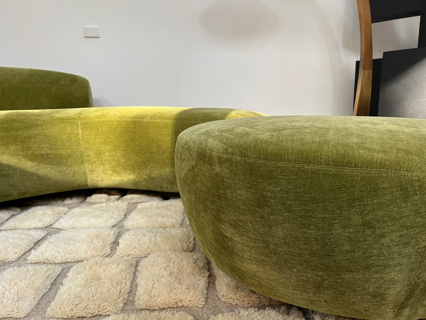 Green Velvet Sofa with Ottoman