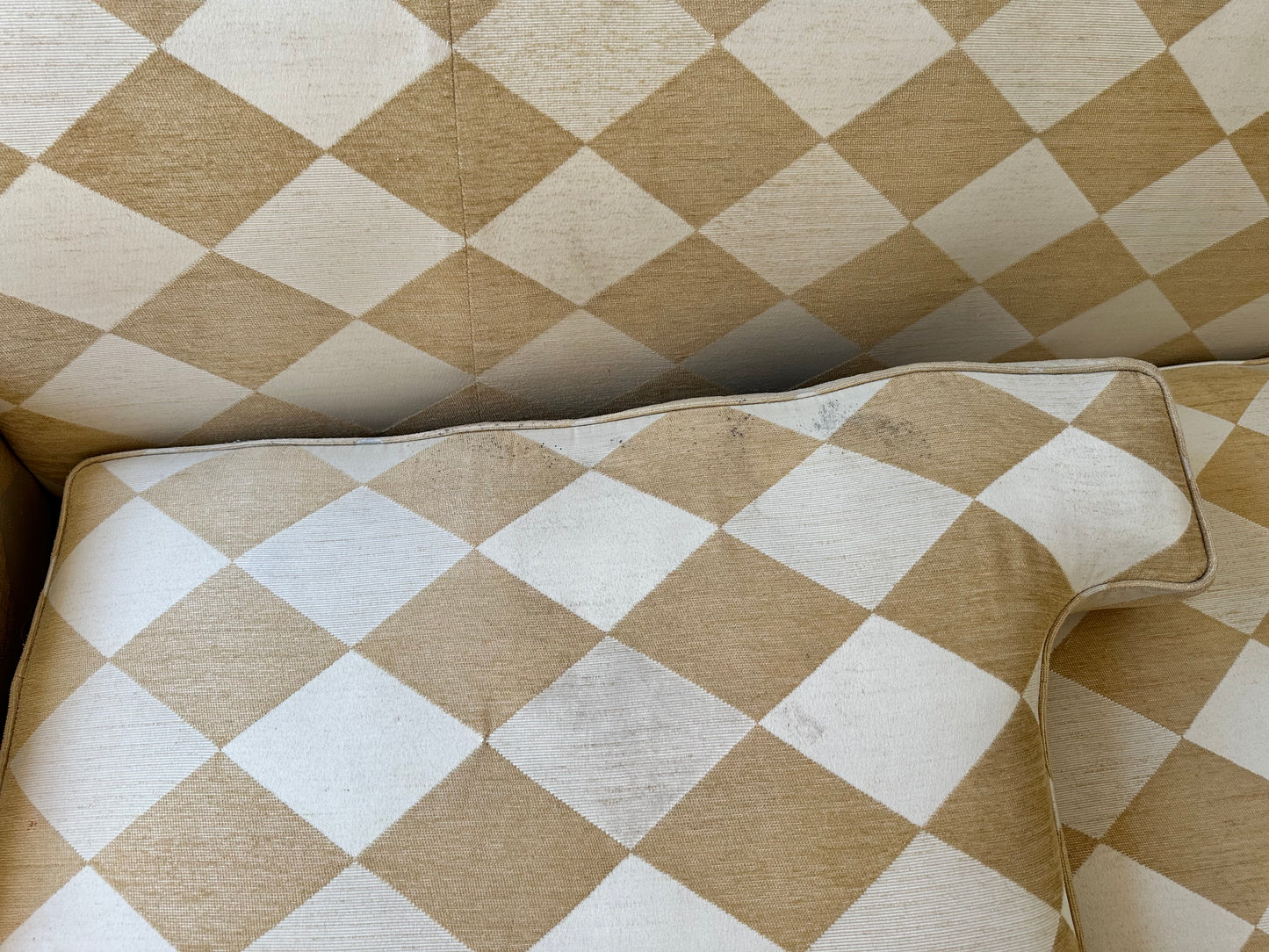 Vintage Cream & Gold Checker Sofa