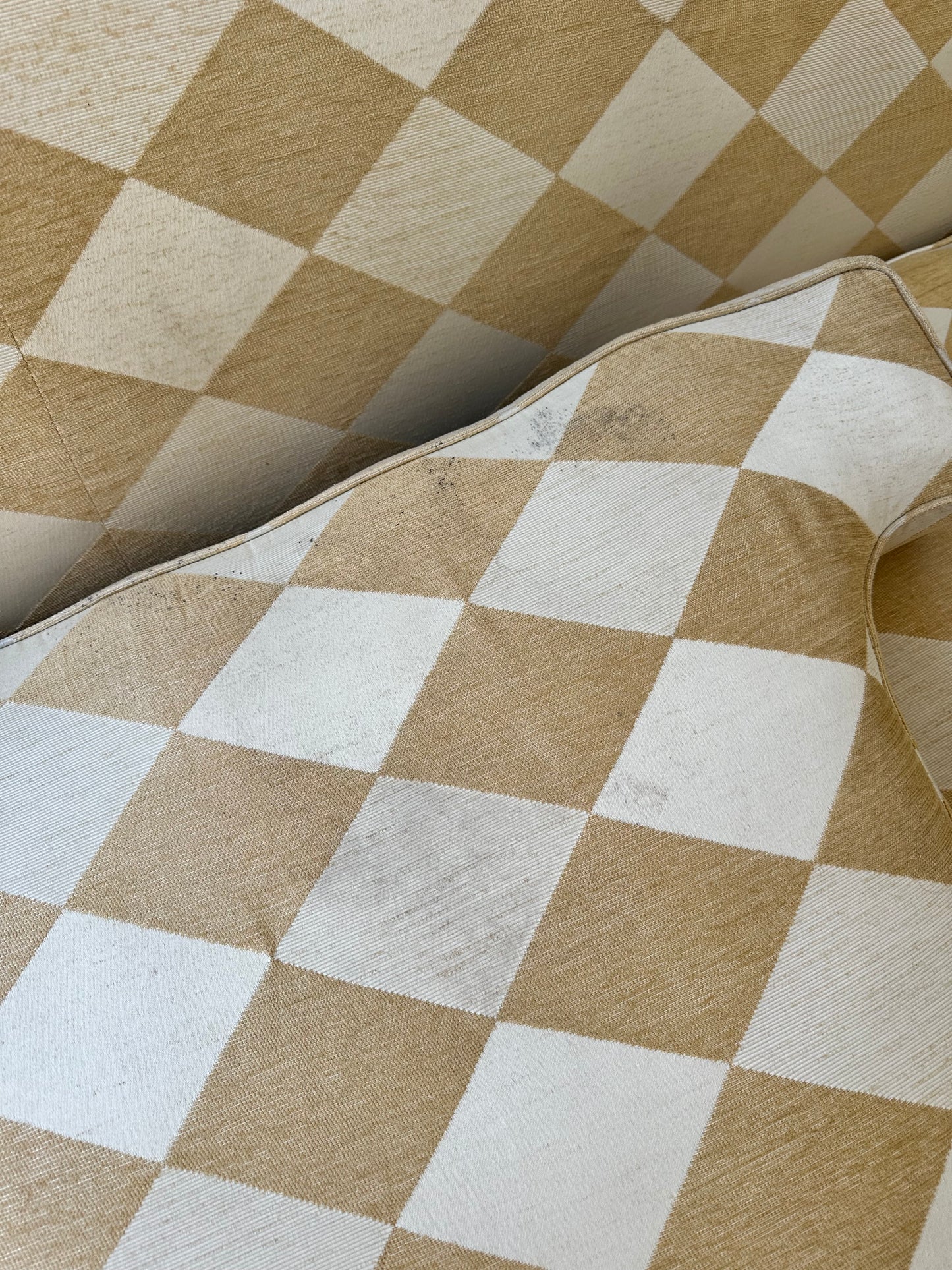 Vintage Cream & Gold Checker Sofa