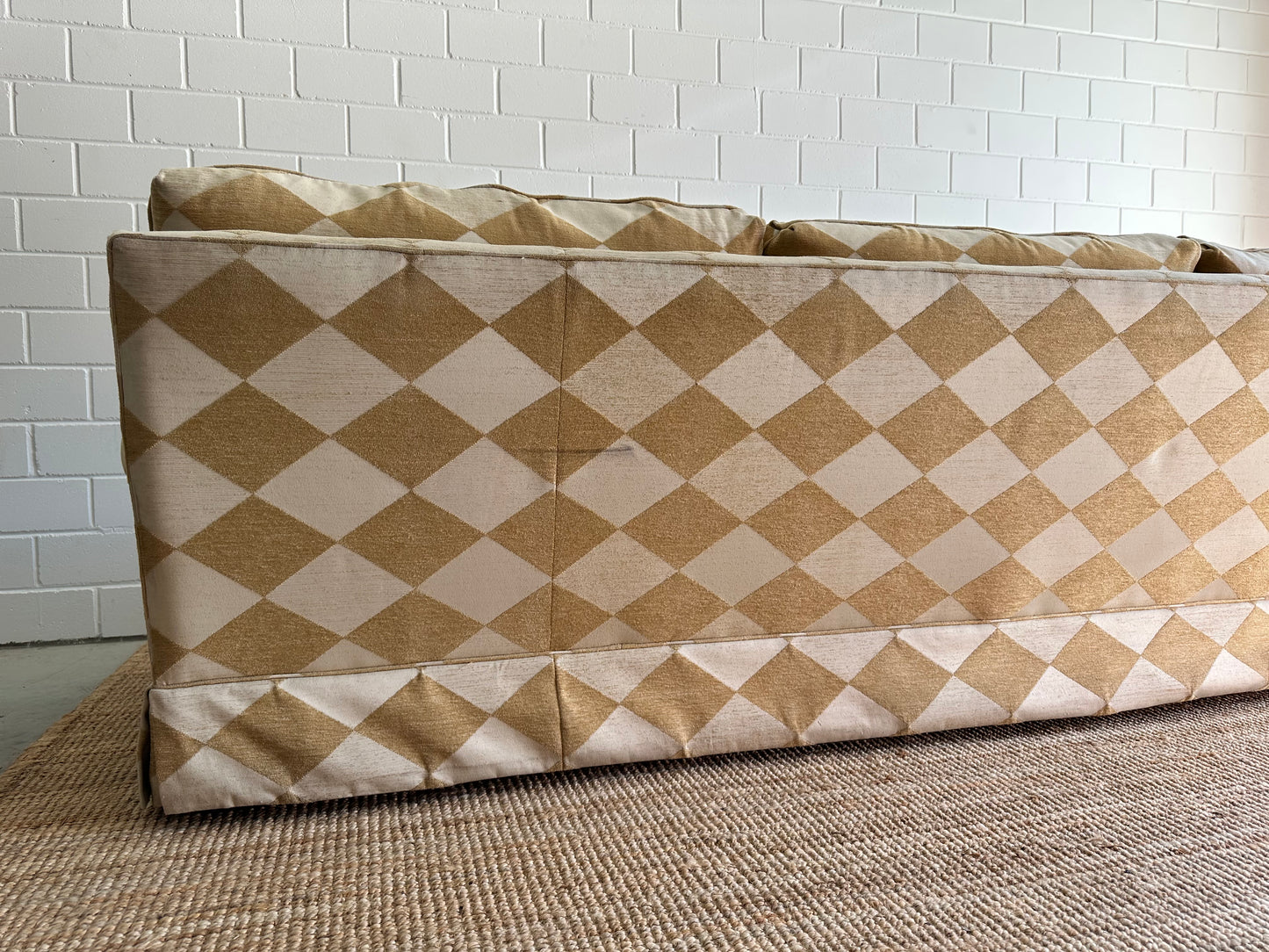 Vintage Cream & Gold Checker Sofa
