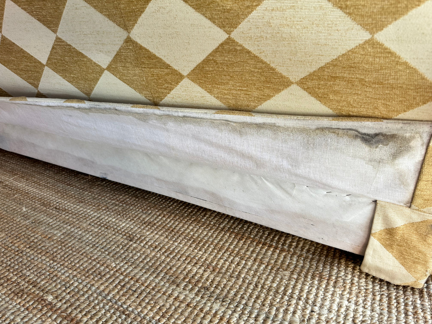 Vintage Cream & Gold Checker Sofa