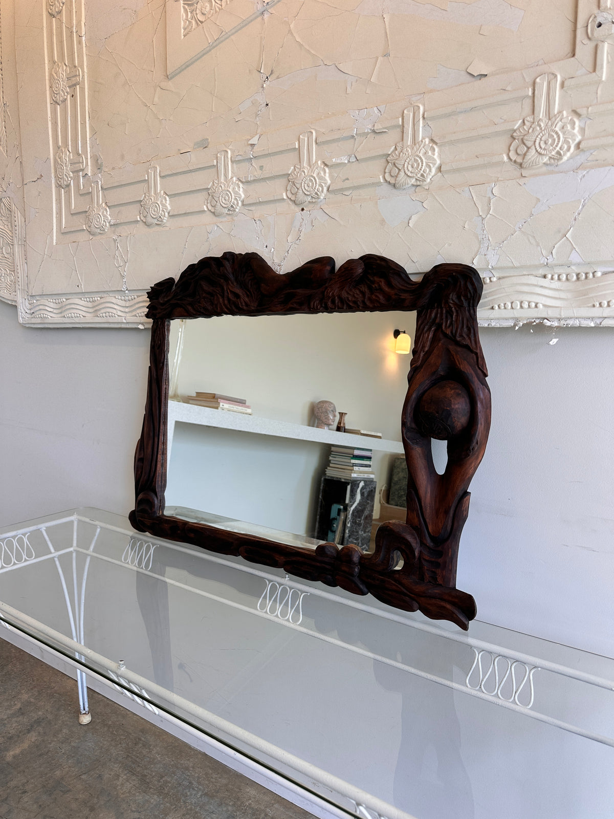 Art Nouveau Style Hand-Carved Timber Mirror