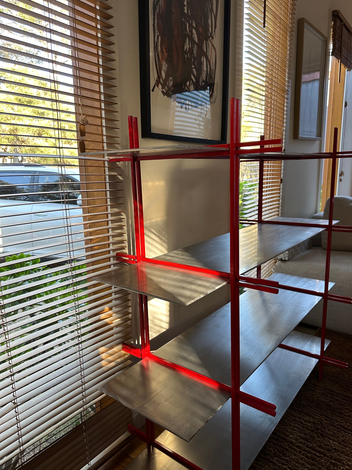 Modern Industrial Aluminium Shelf – Gloss Red Frame