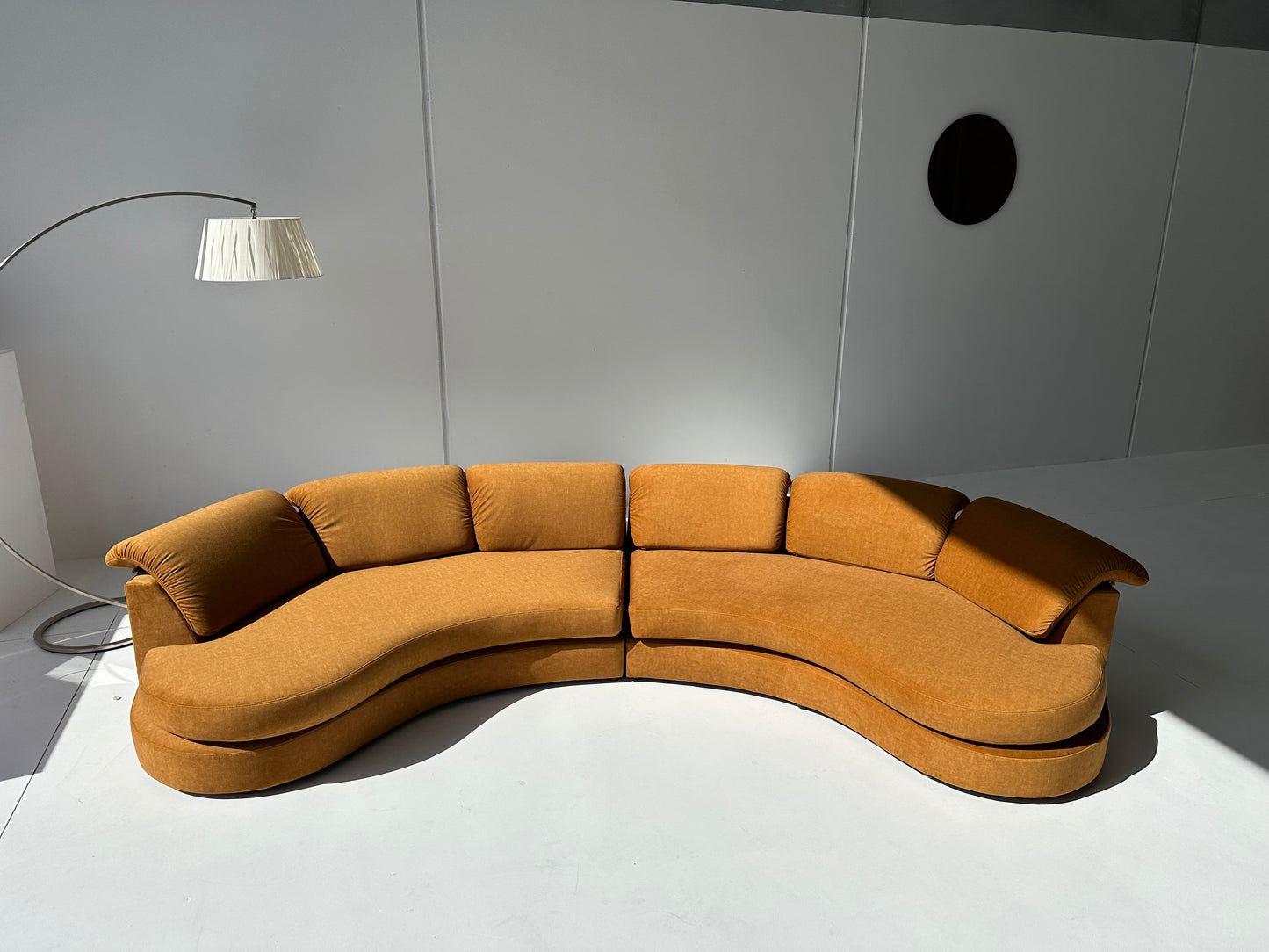Curved Caramel Velvet Sofa