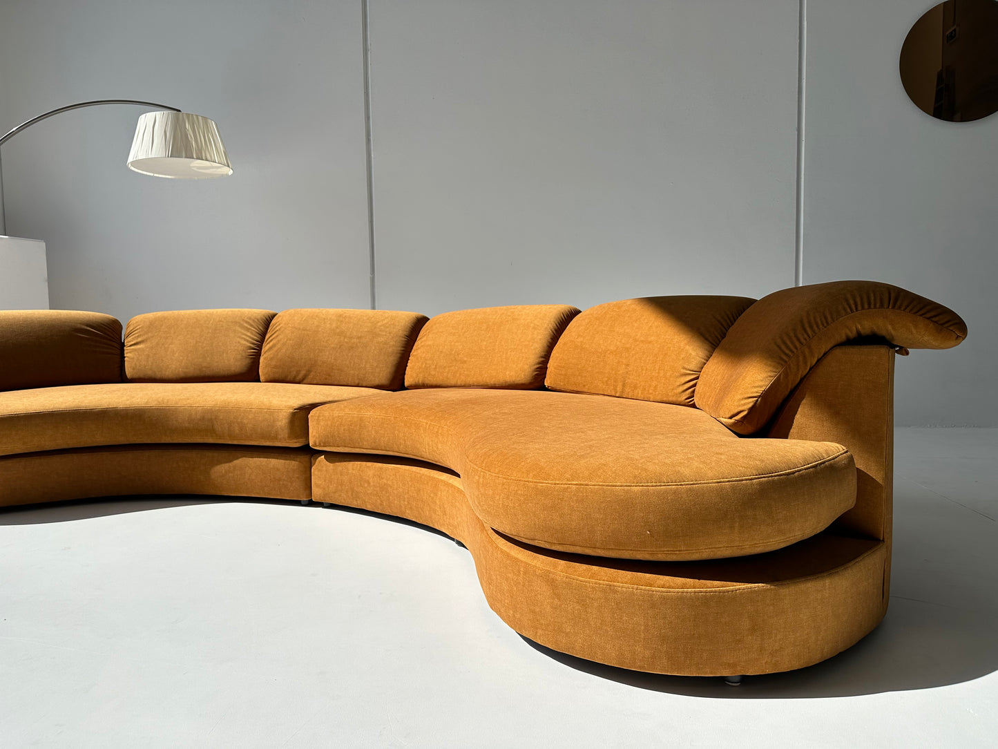 Curved Caramel Velvet Sofa