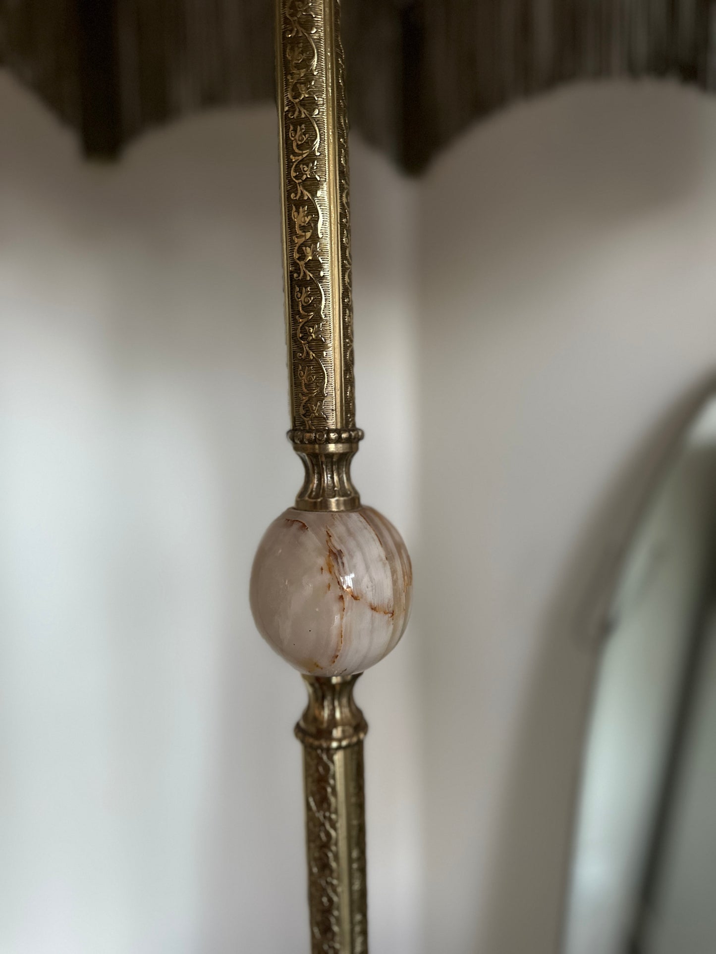 Stunning Green Victorian Silk Tassel Shade Standing Lamp.