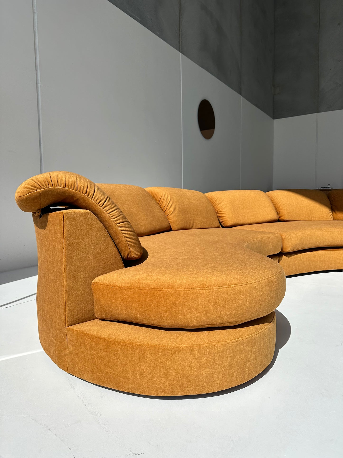 Curved Caramel Velvet Sofa