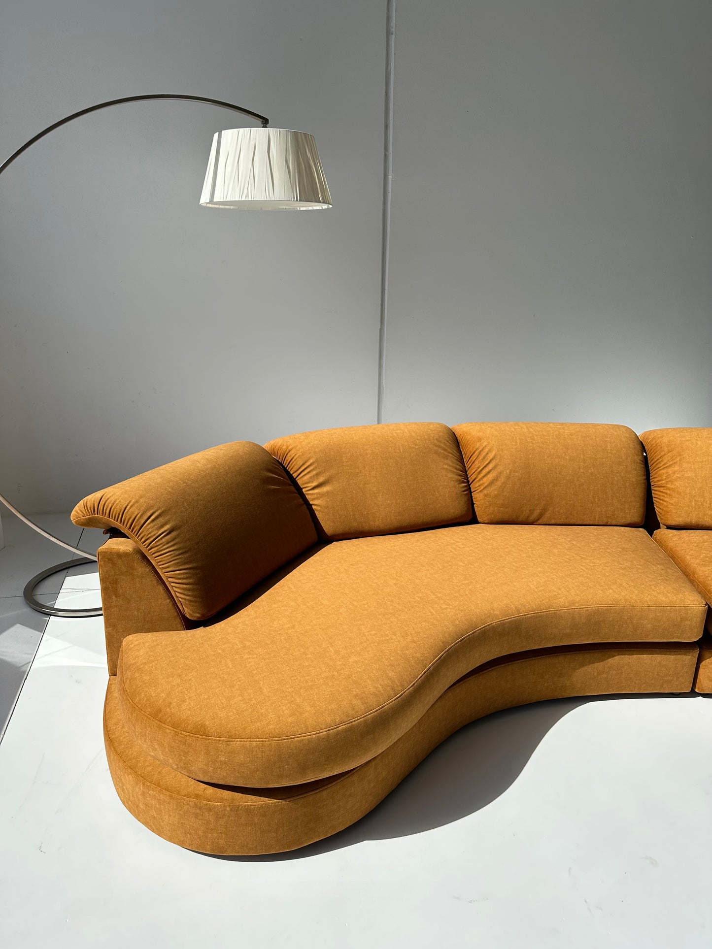 Curved Caramel Velvet Sofa