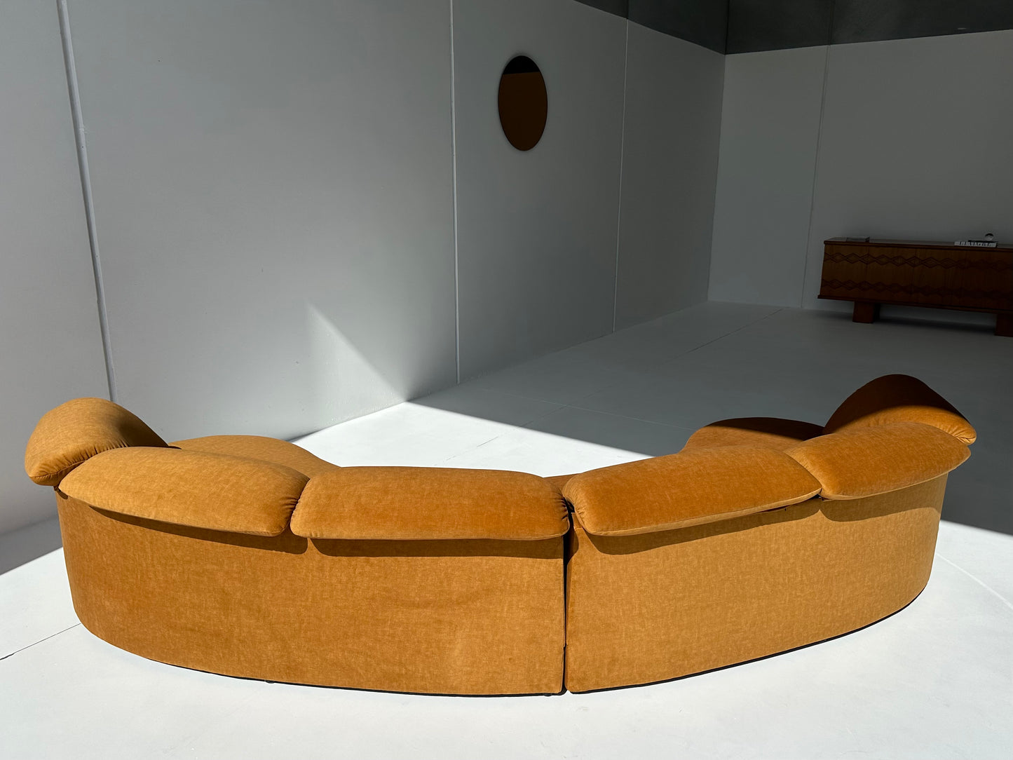 Curved Caramel Velvet Sofa