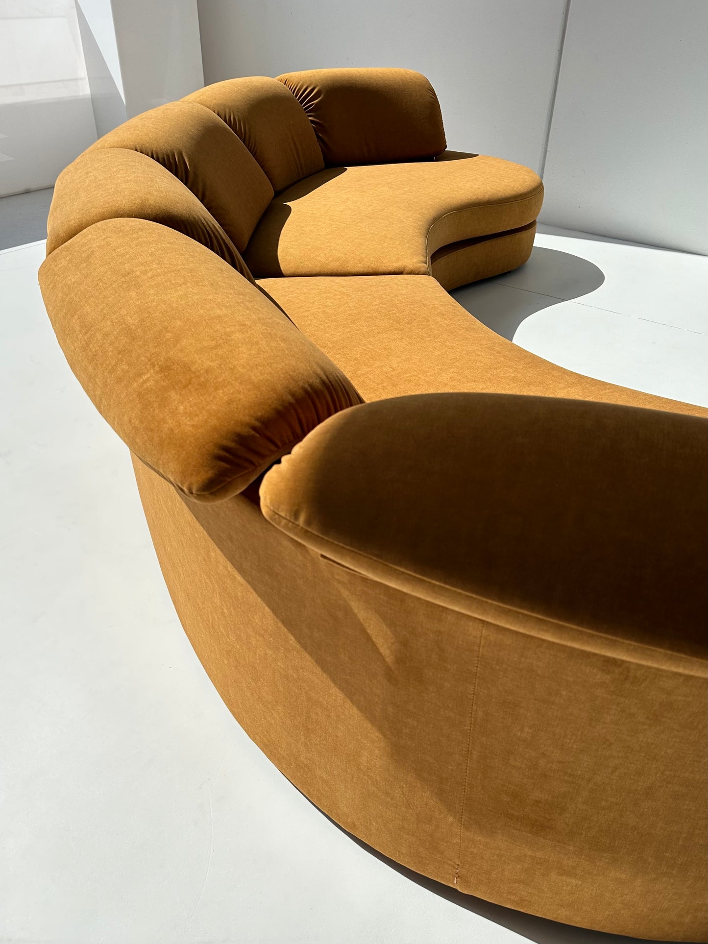 Curved Caramel Velvet Sofa