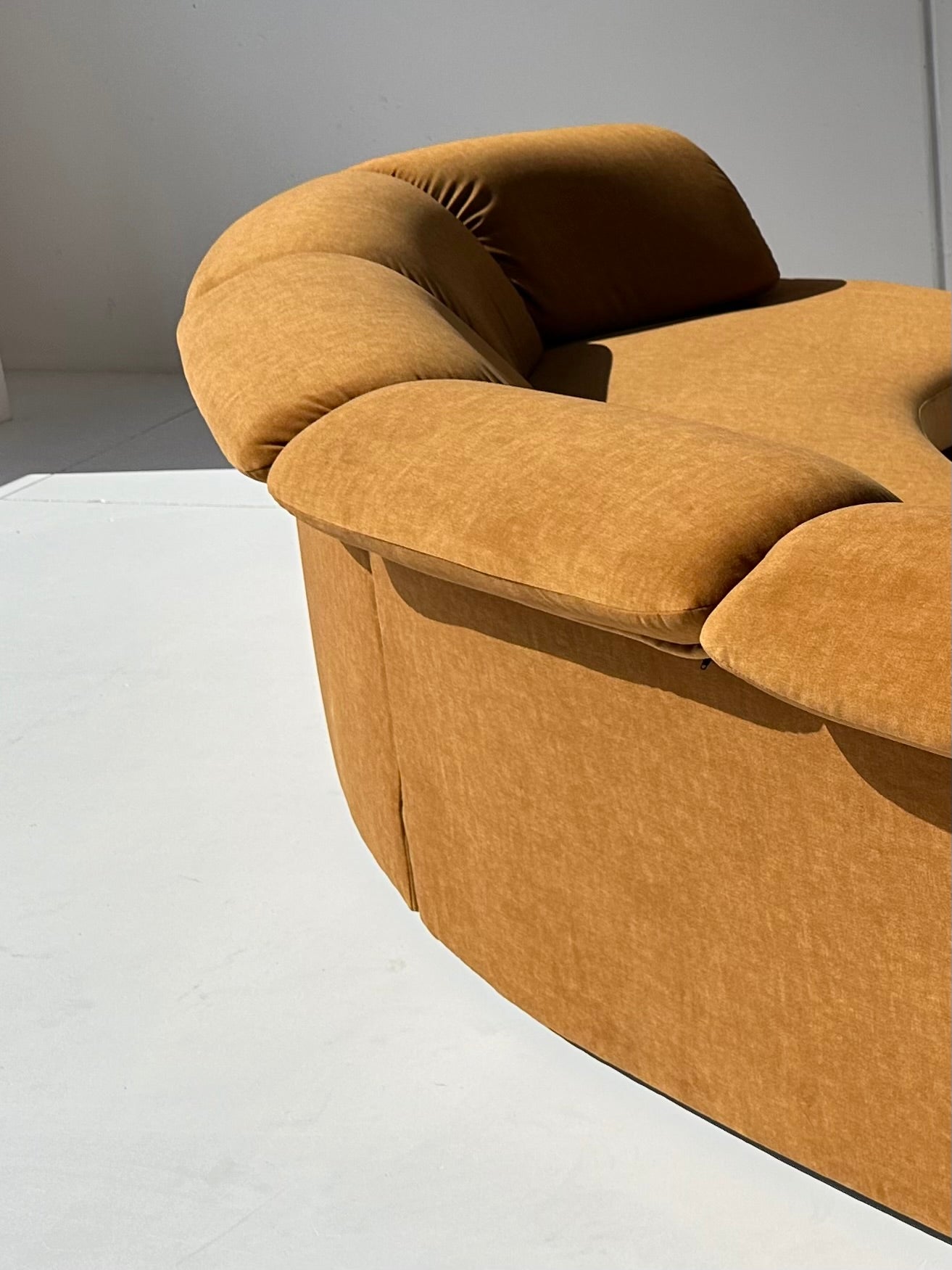 Curved Caramel Velvet Sofa