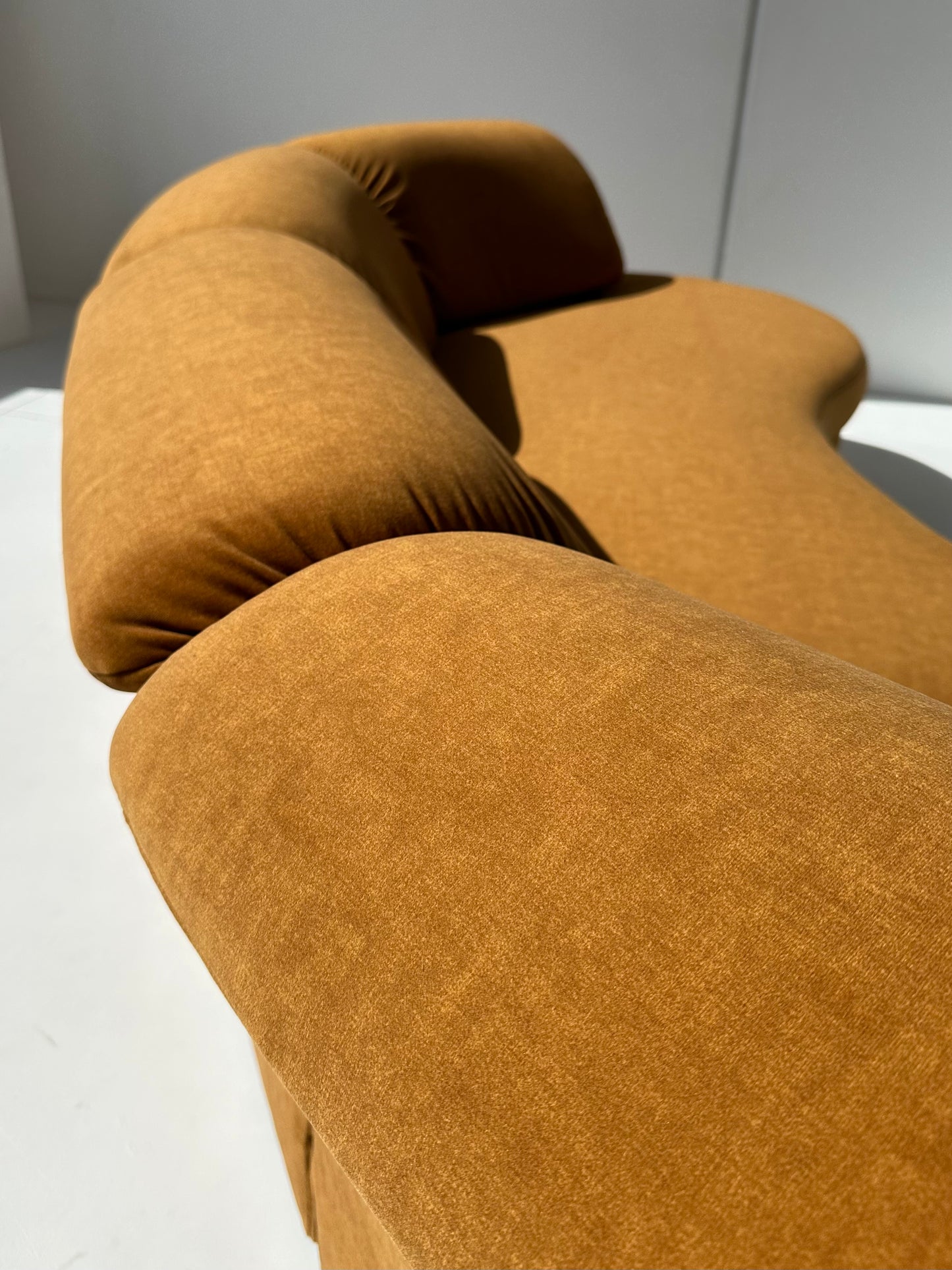 Curved Caramel Velvet Sofa
