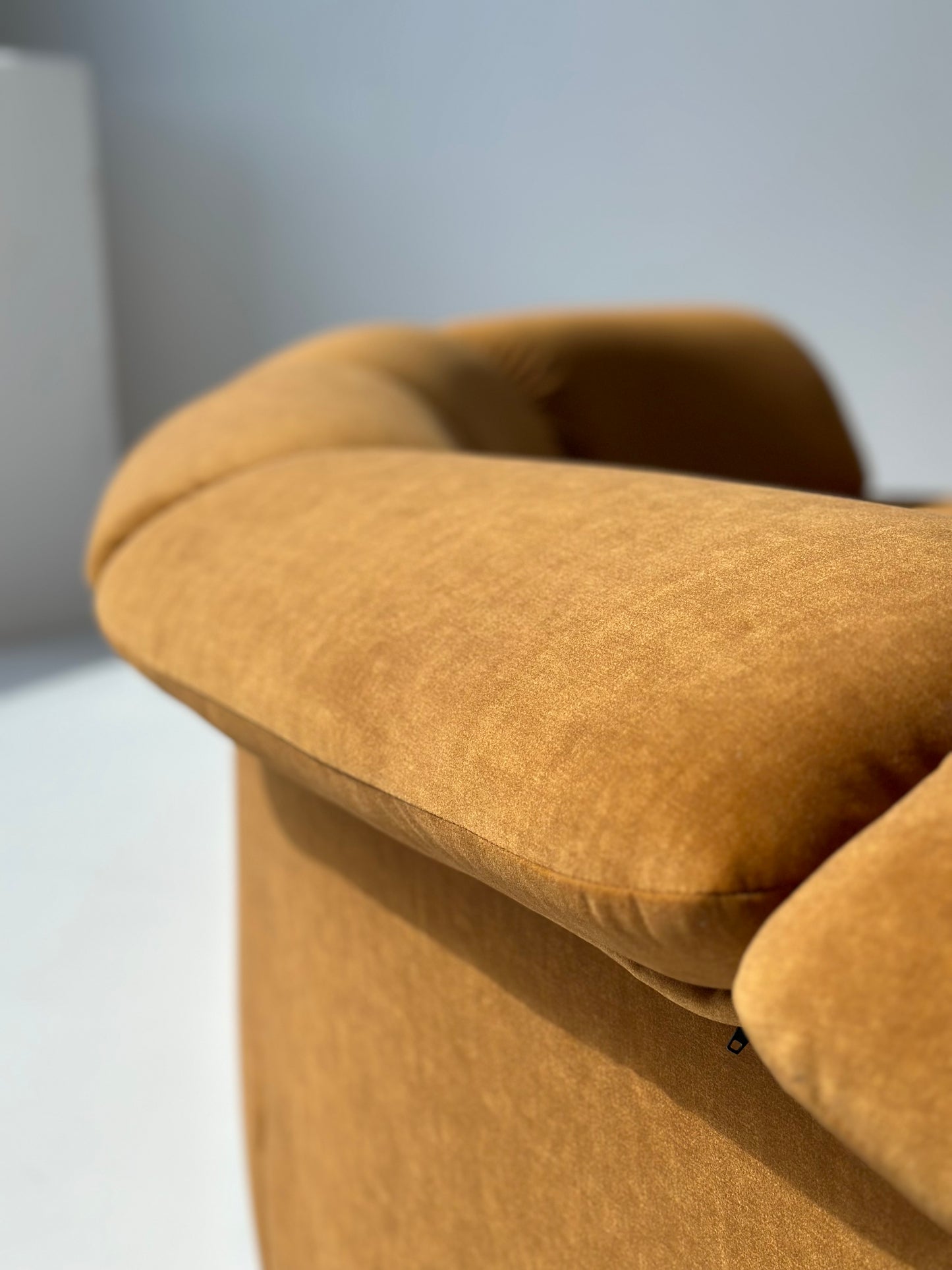 Curved Caramel Velvet Sofa