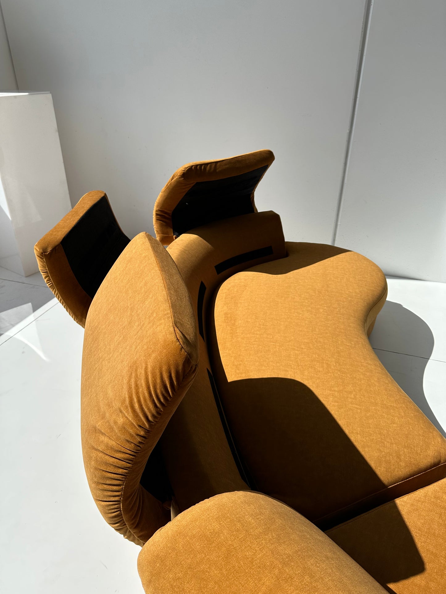 Curved Caramel Velvet Sofa