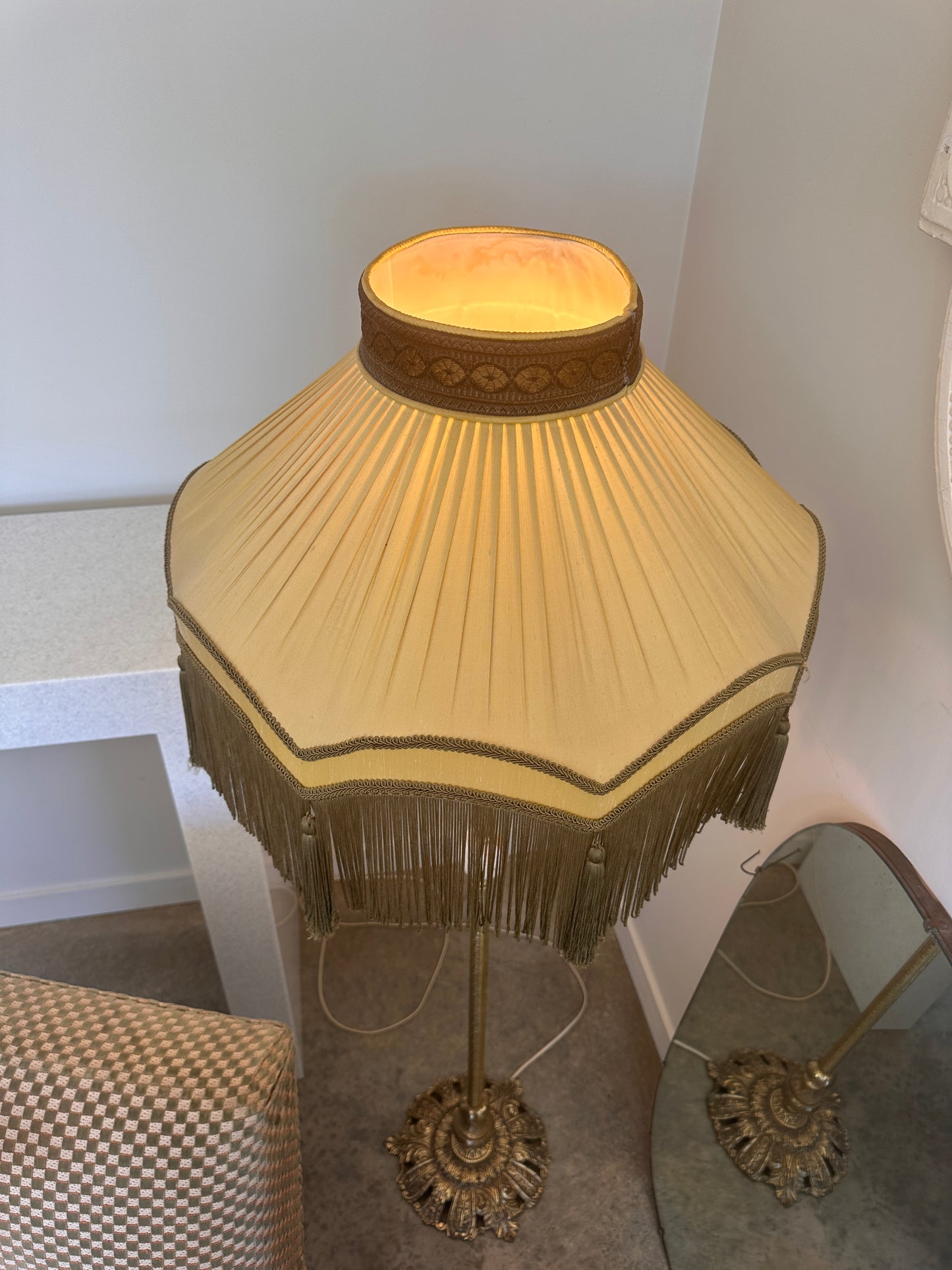 Stunning Green Victorian Silk Tassel Shade Standing Lamp.