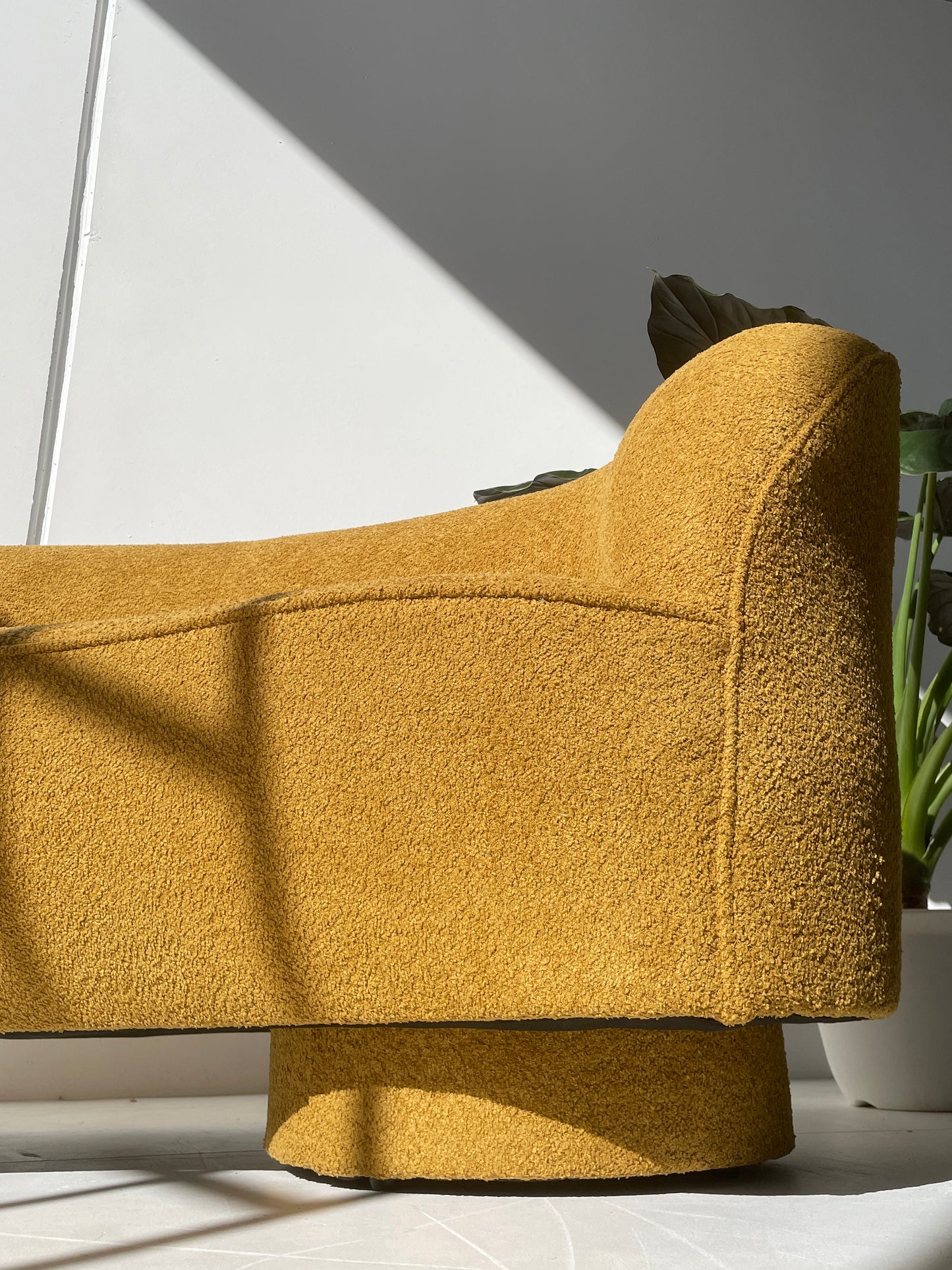 - Curved Mustard Bouclé Sofa