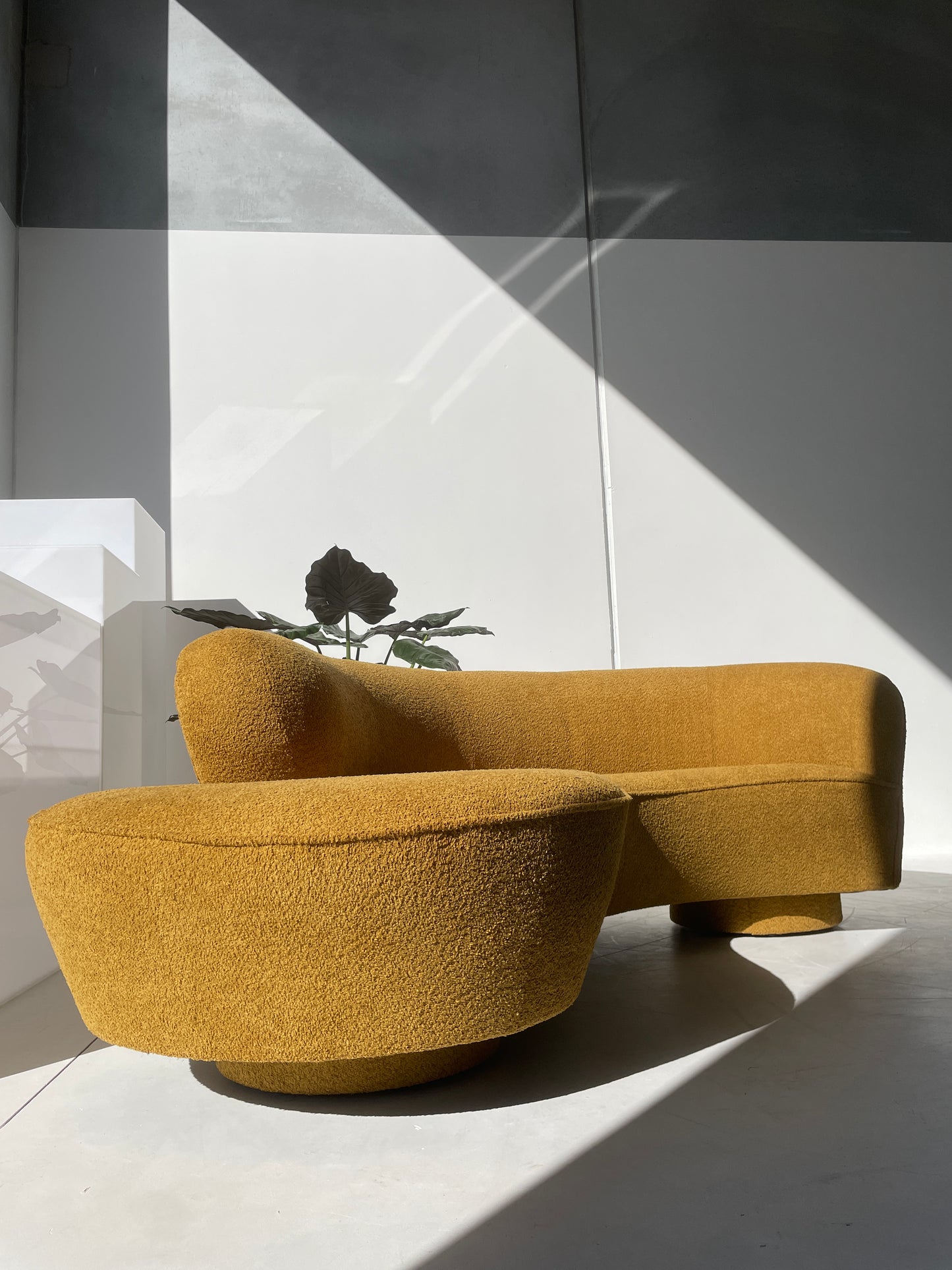 - Curved Mustard Bouclé Sofa
