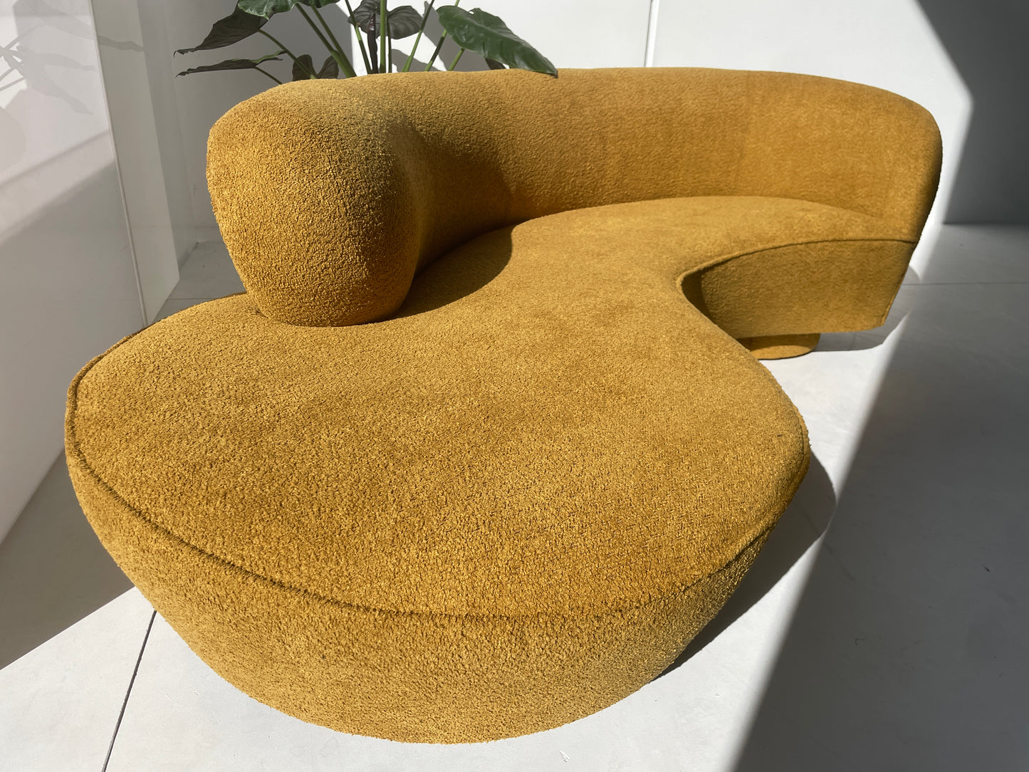 - Curved Mustard Bouclé Sofa