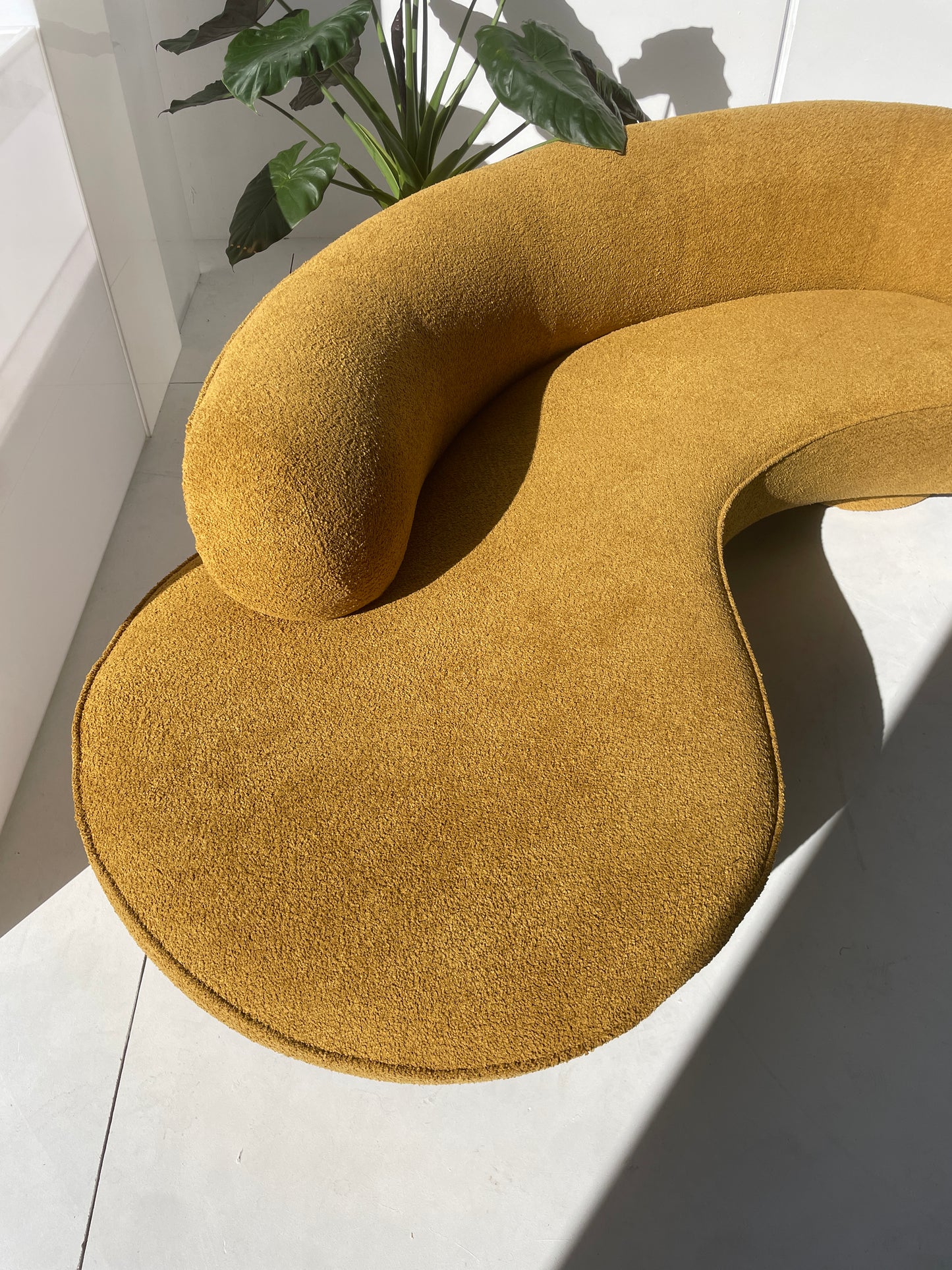- Curved Mustard Bouclé Sofa