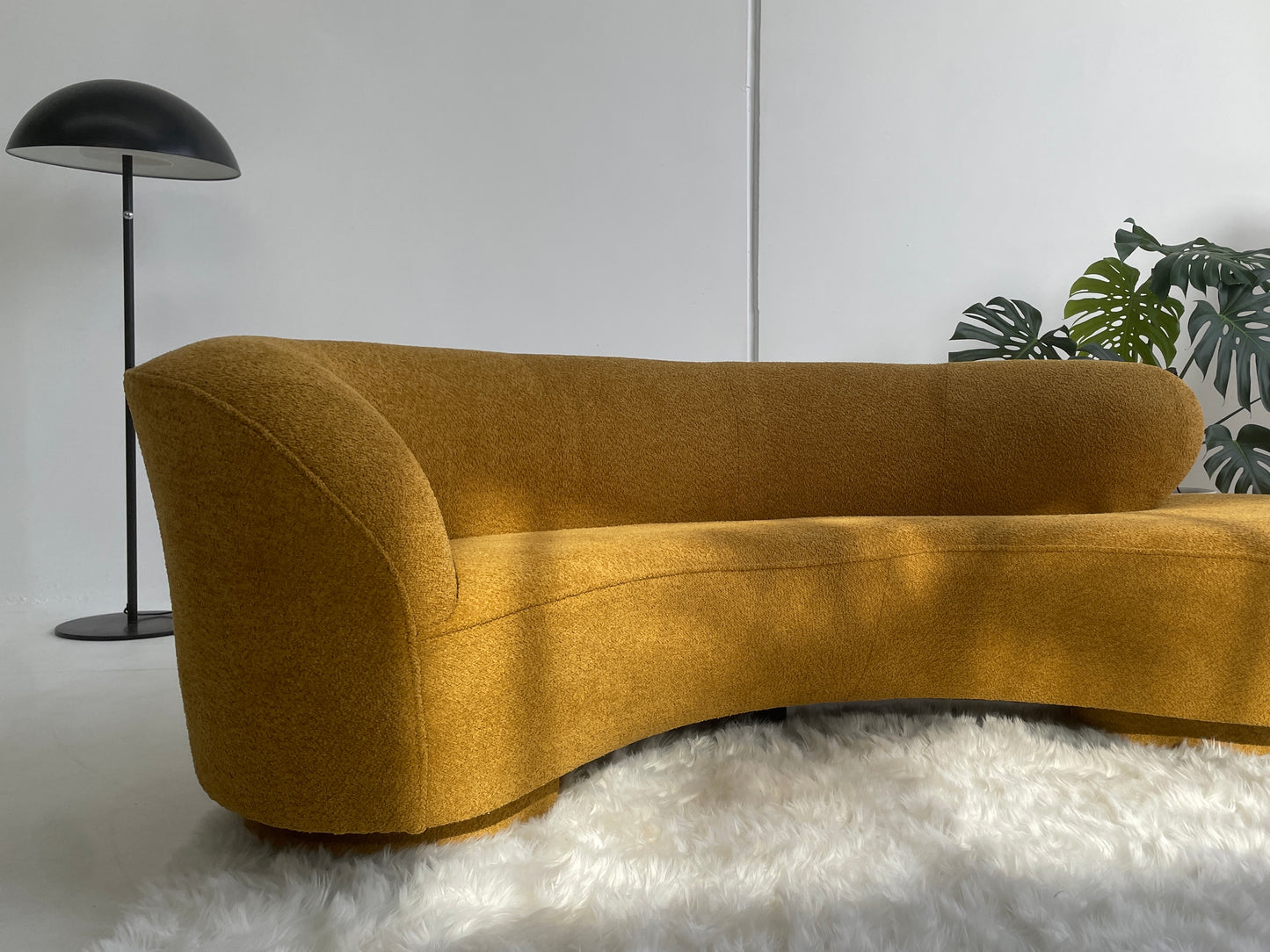 - Curved Mustard Bouclé Sofa