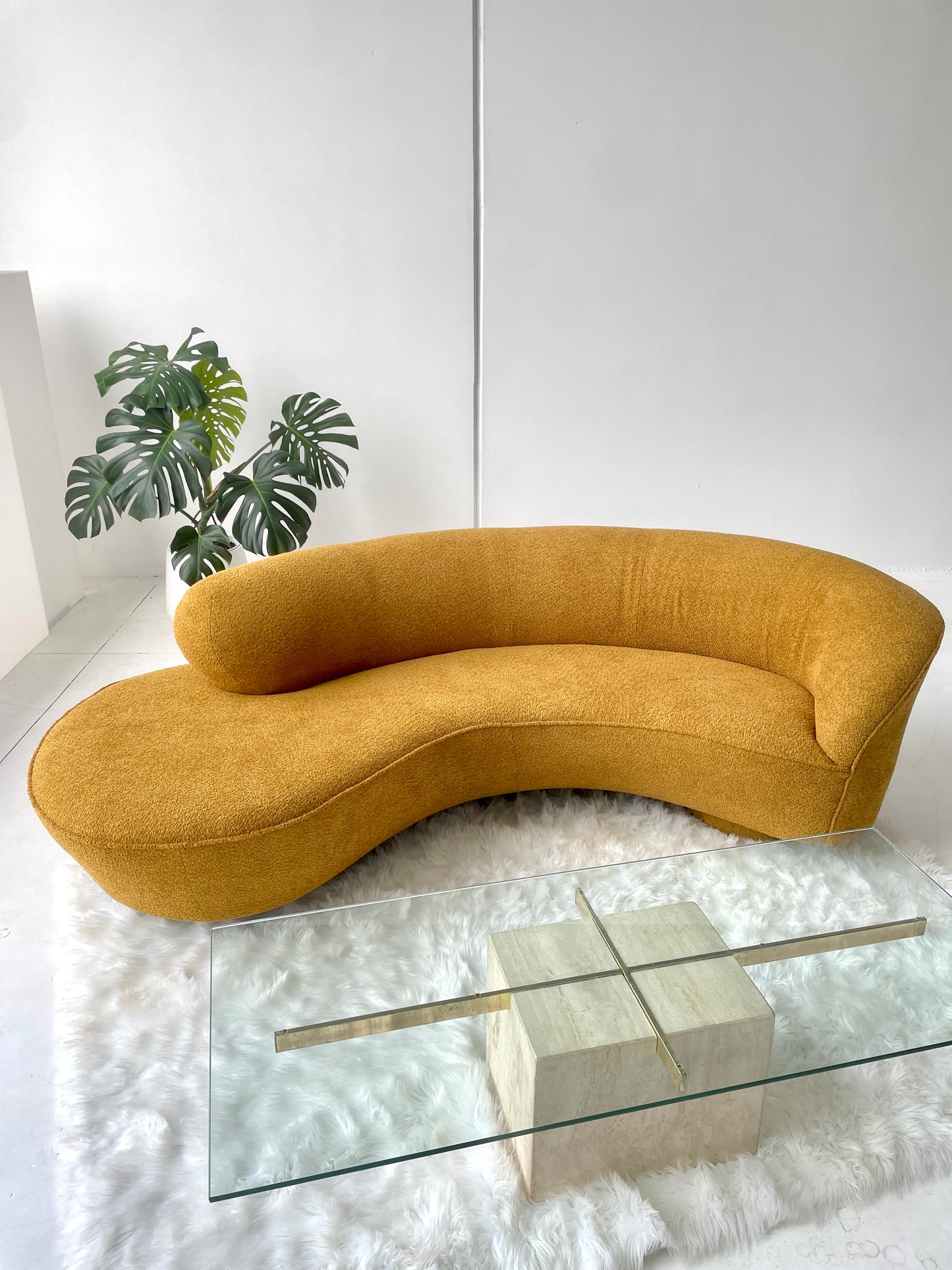 - Curved Mustard Bouclé Sofa