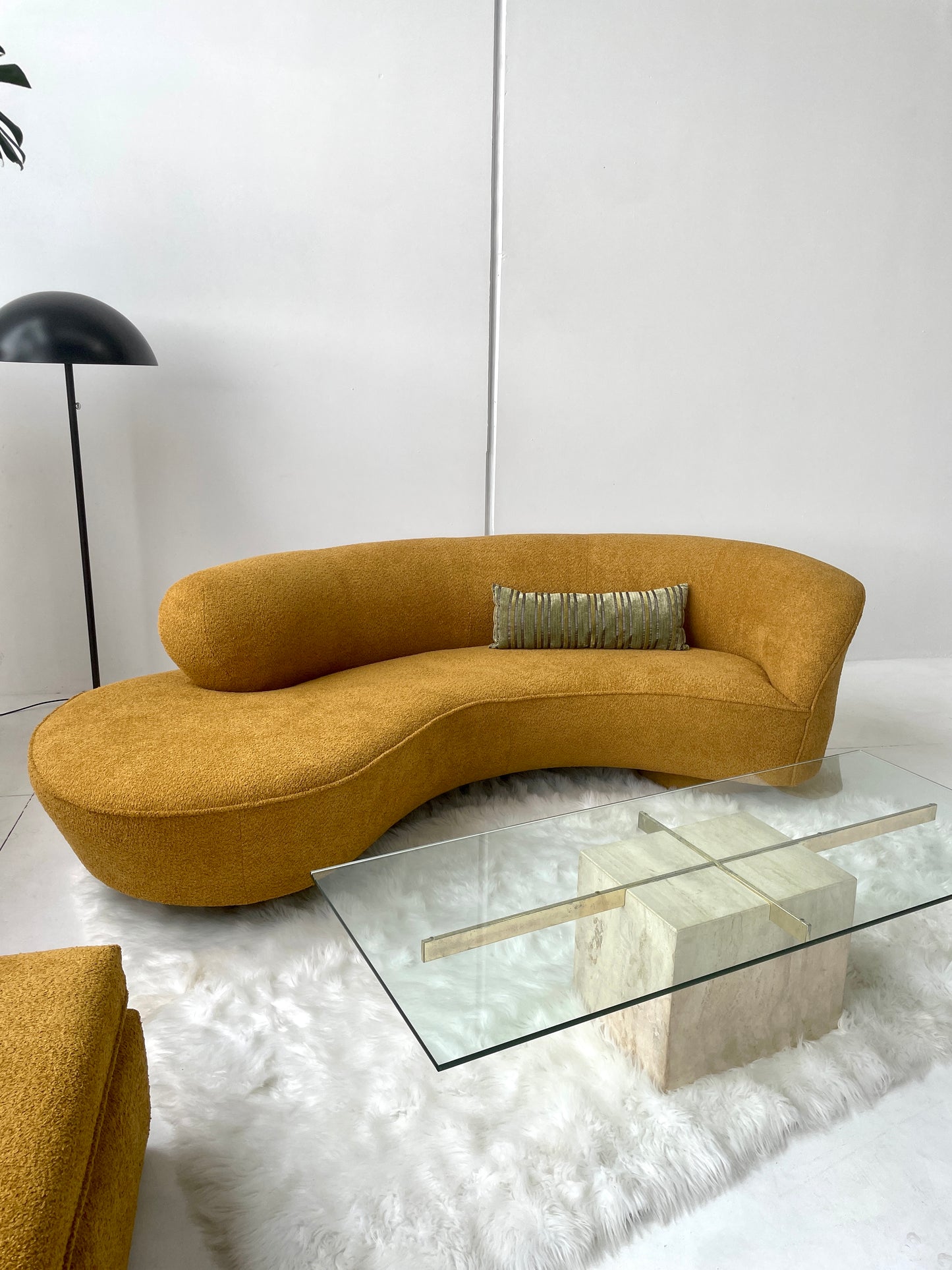 - Curved Mustard Bouclé Sofa