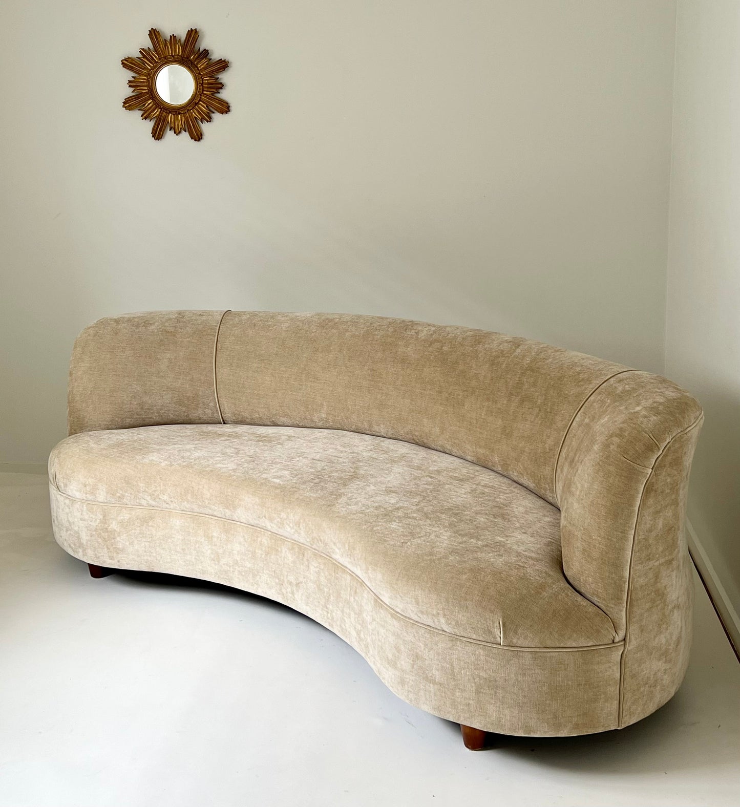 ON HOLD - Custom Curved Buttercream Sofa, Refurbished